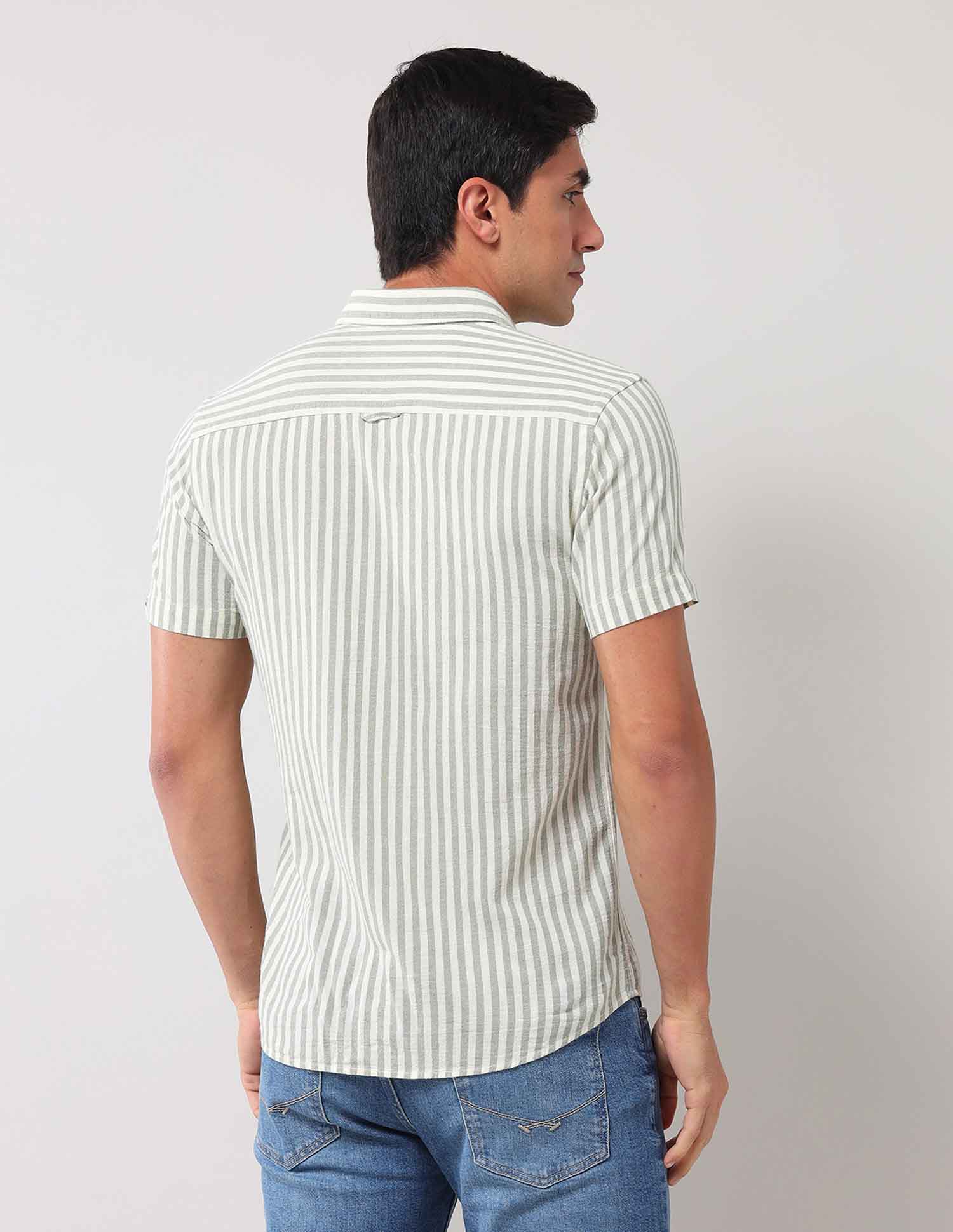 Regular Fit Vertical Striped Shirt Olive - U.S. Polo Assn. India | Large