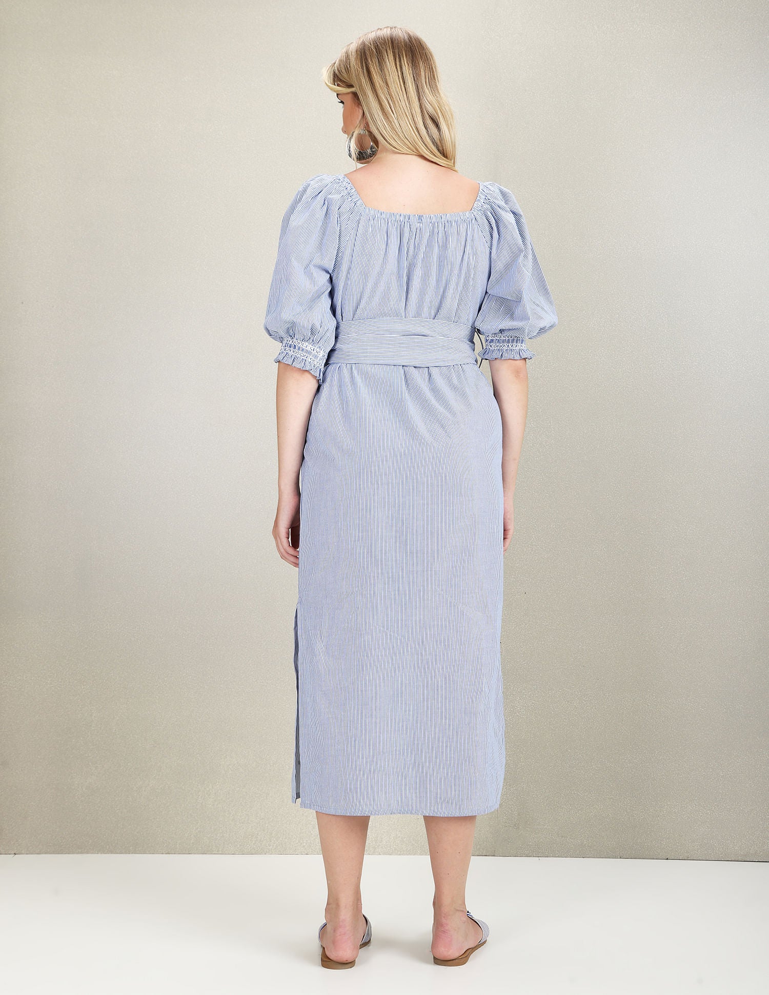 Square Neck Tie Up Midi Dress Blue - U.S. Polo Assn. India | Large
