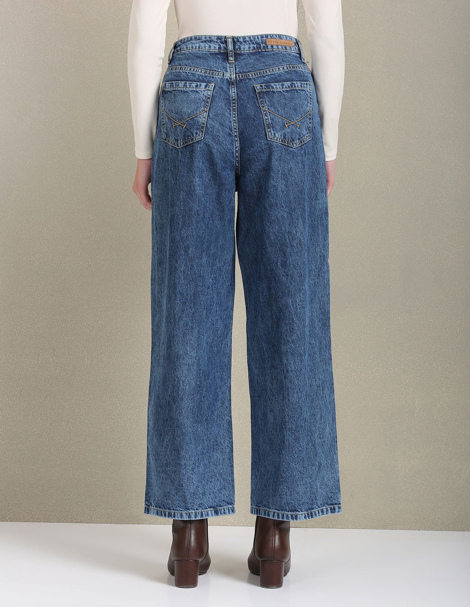 Wide Leg Mid Rise Jeans Blue - U.S. POLO ASSN. | Large