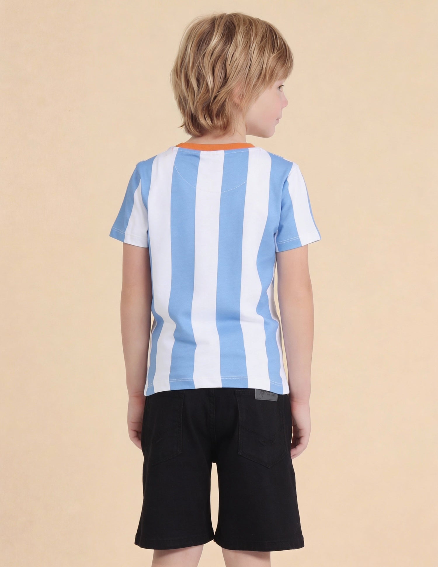 Boys Vertical Striped Regular Fit T-Shirt Blue - U.S. Polo Assn. India | Large