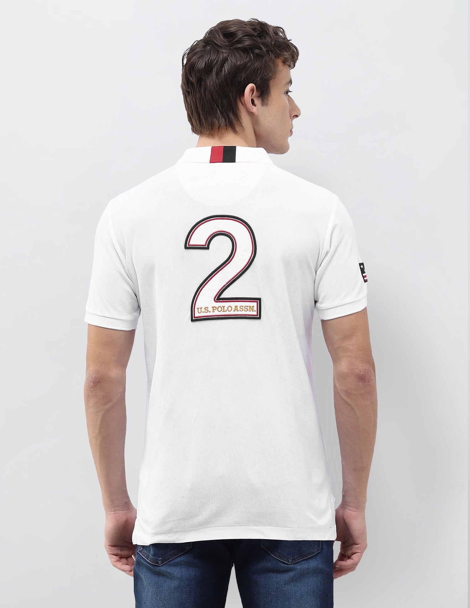 Solid Stripe Detail Embroidered Slim Fit Polo Shirt White - U.S. Polo Assn. India | Large