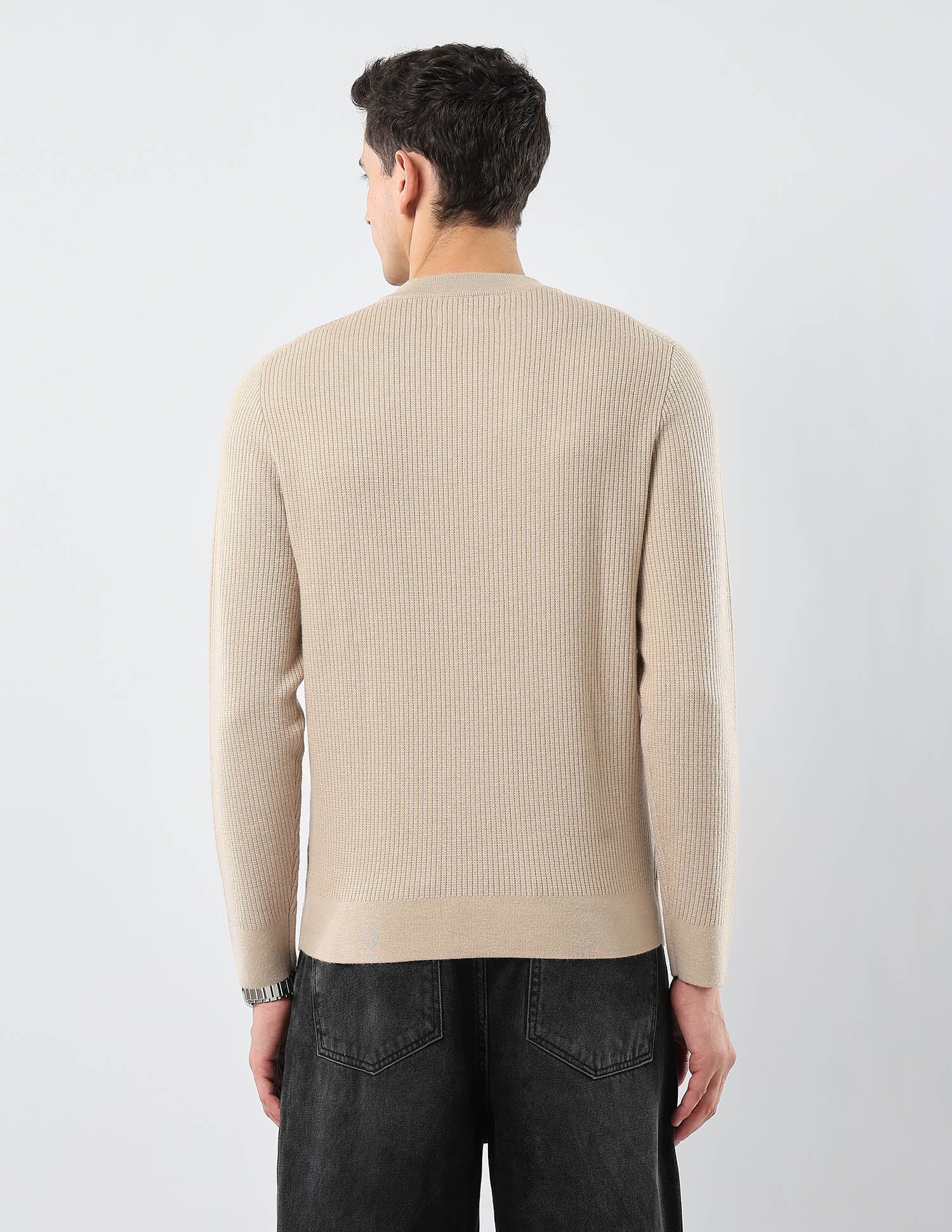 Patterned Knit Regular Fit Sweater Beige - U.S. POLO ASSN. | Large