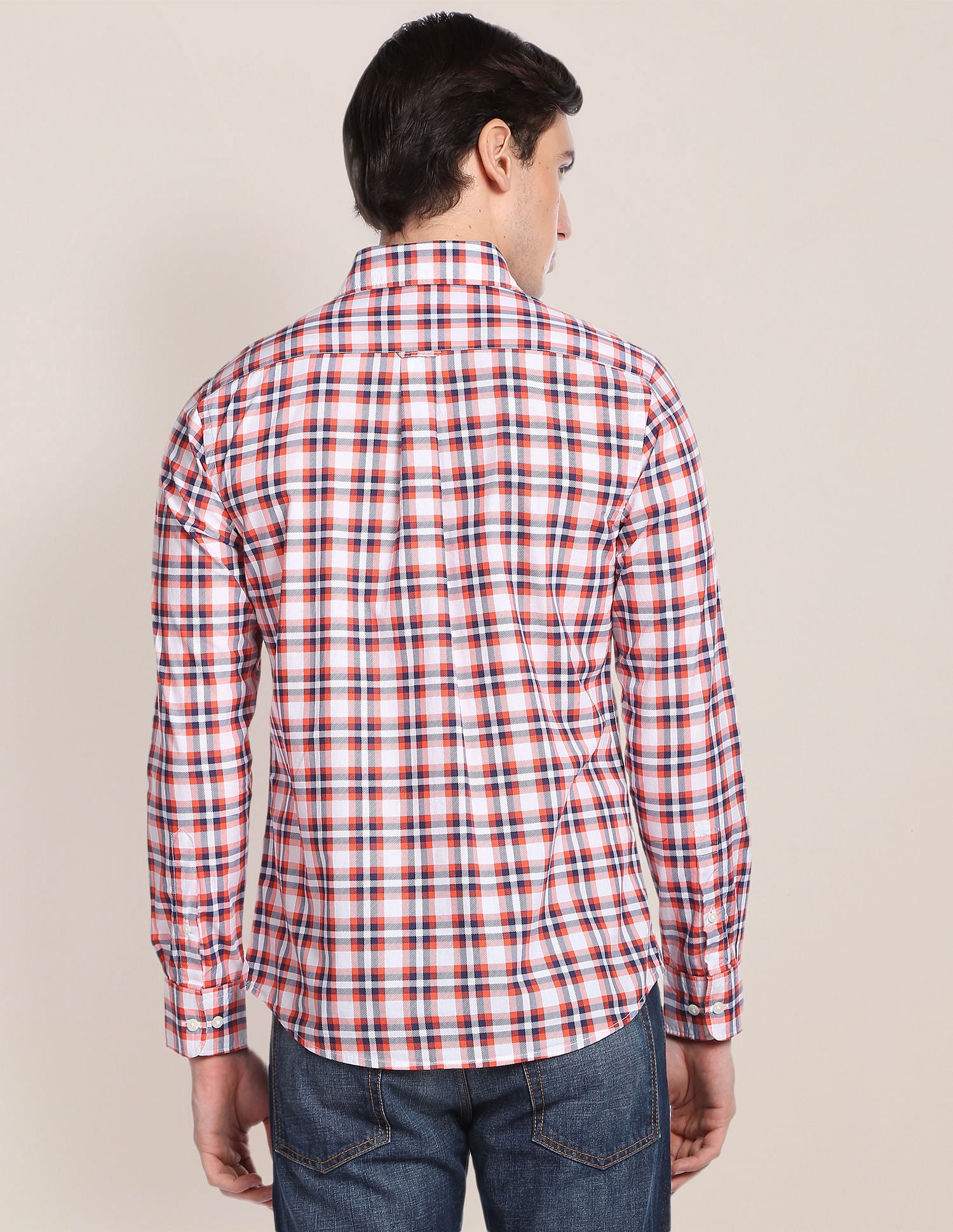 Pure Cotton Tartan Check Shirt Orange and Navy - U.S. POLO ASSN. | Large