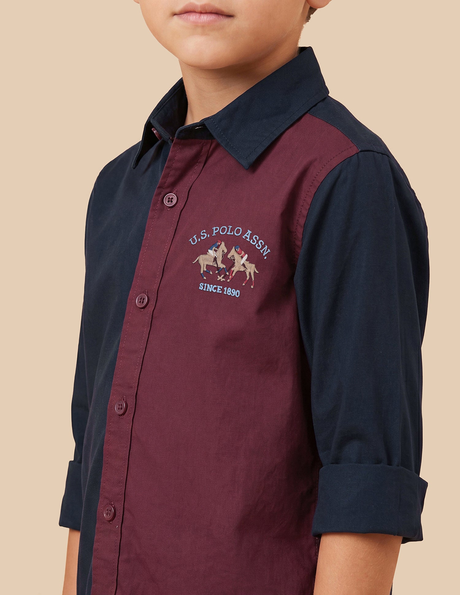 Colourblocked Regular Fit Shirt Maroon - U.S. Polo Assn. India | Large