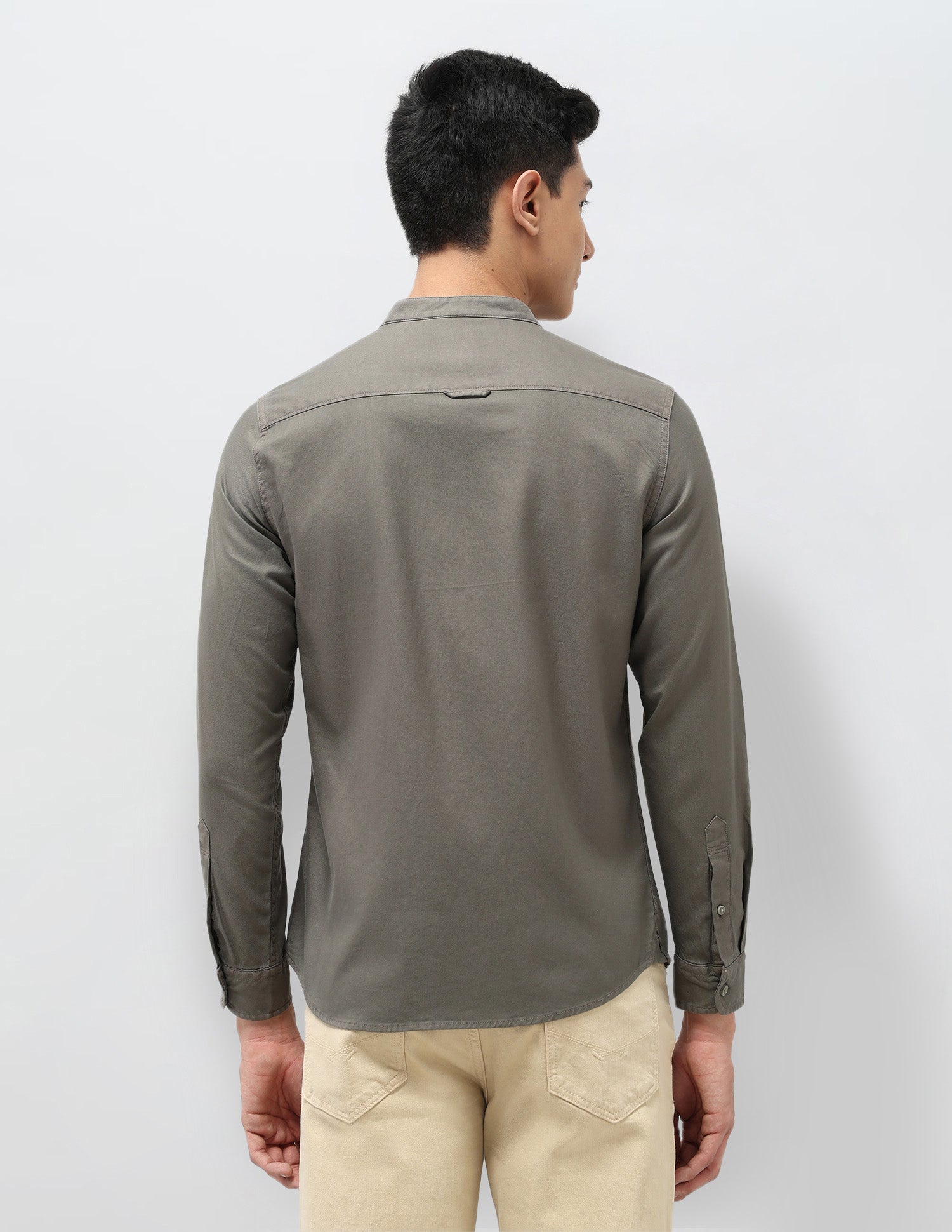 Twill Pure Cotton Mandarin Shirt Light Olive - U.S. POLO ASSN. | Large