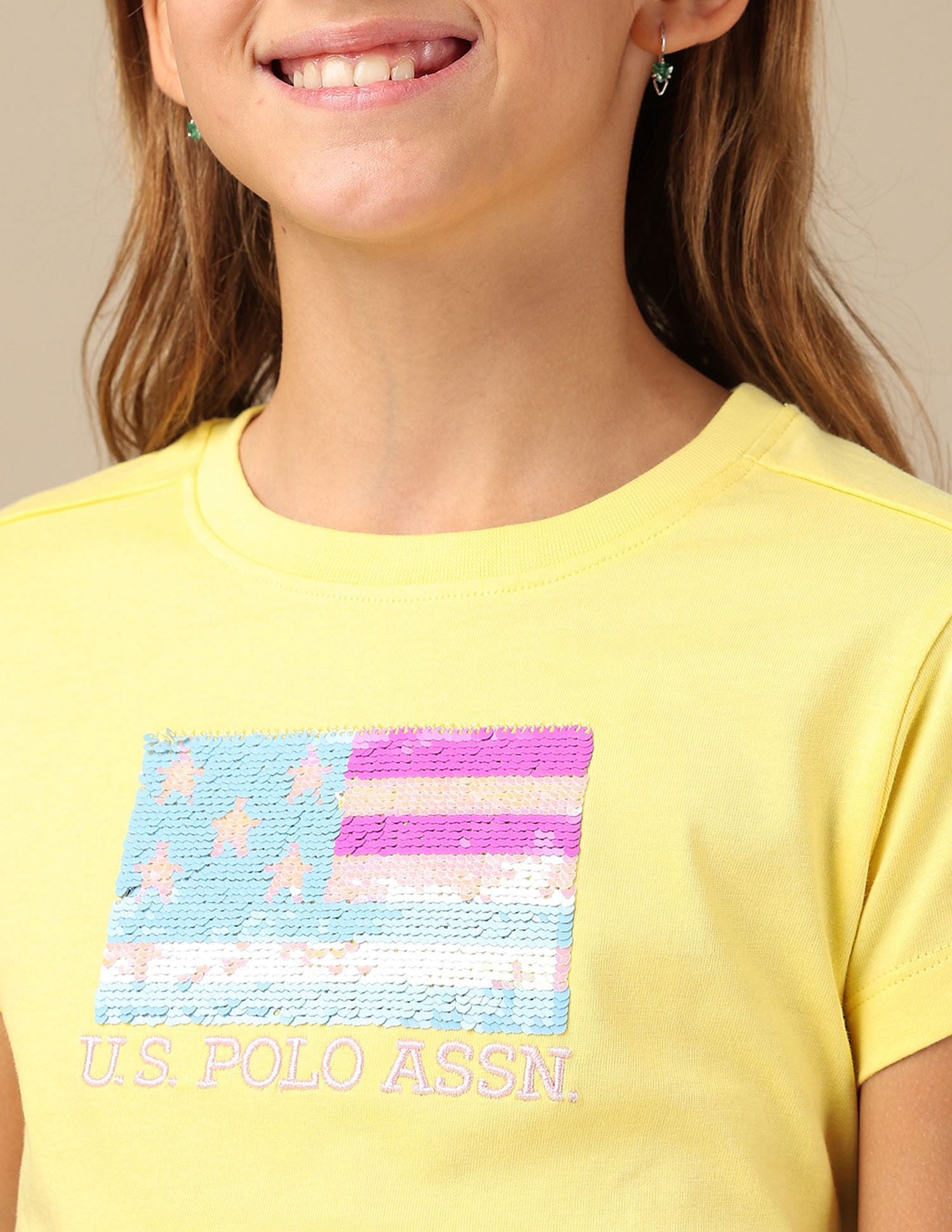 Girls Flip Sequins Relaxed Fit  T-Shirt Yellow - U.S. POLO ASSN. | Large