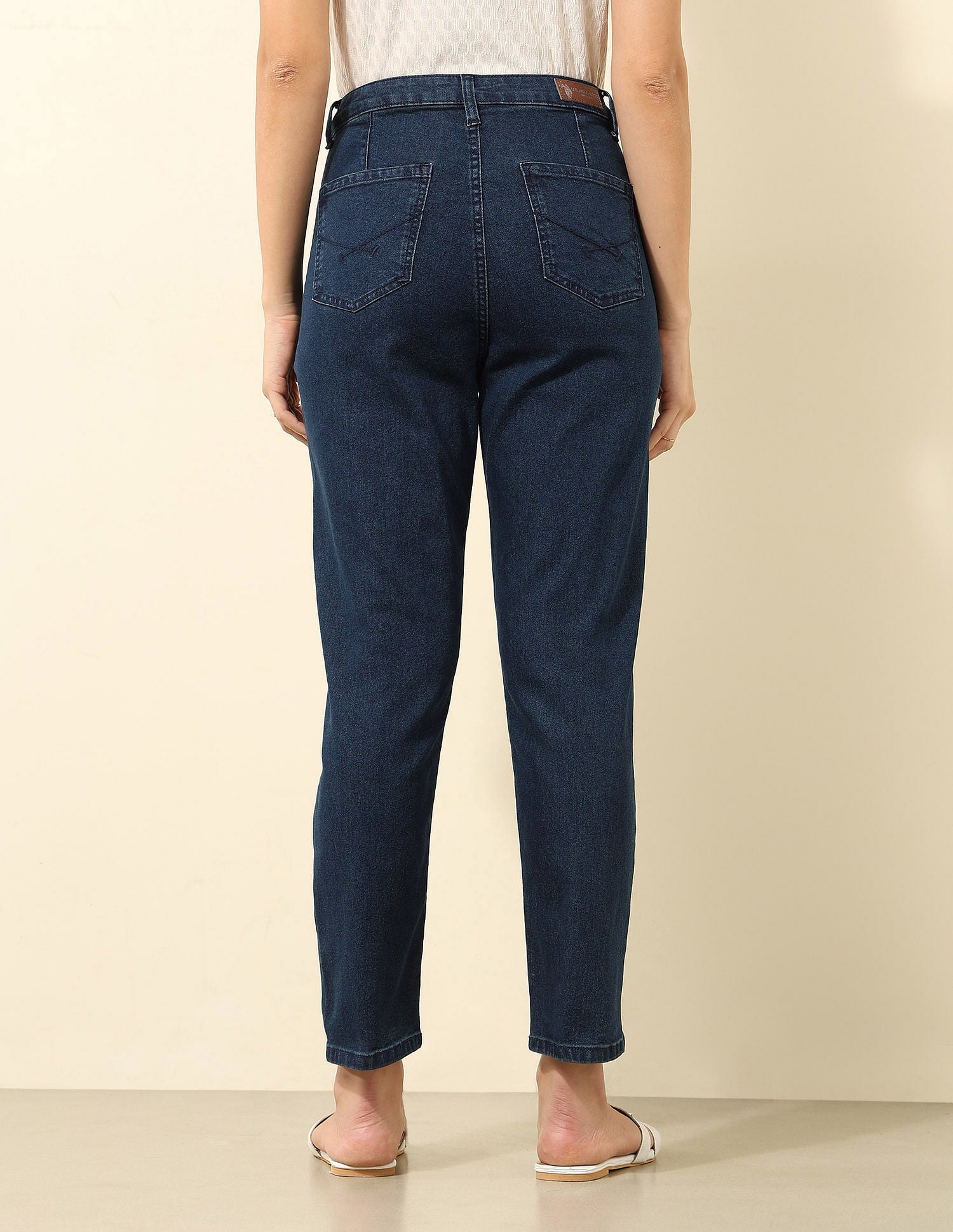 High Rise Mom Fit Jeans Dark Blue - U.S. POLO ASSN. | Large