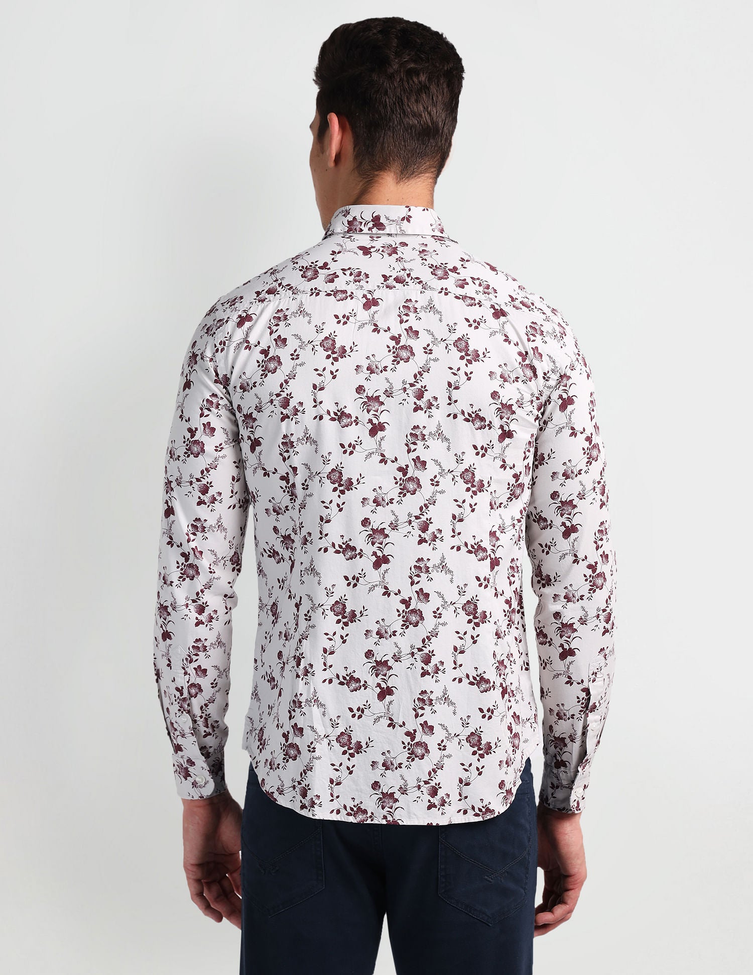 Floral Print Twill Shirt White and Maroon - U.S. Polo Assn. India | Large