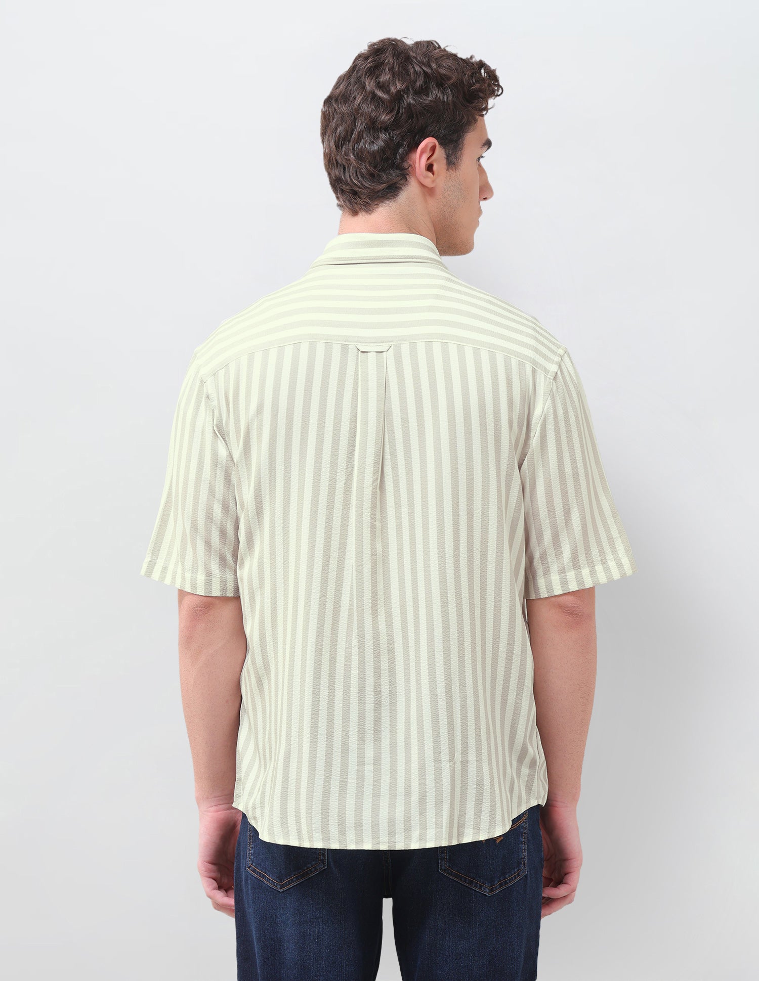 Vertical Striped Seersucker Weave Shirt Light Khaki - U.S. Polo Assn. India | Large