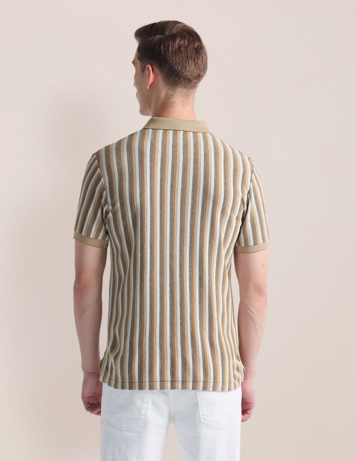 Vertical Stripe Logo Polo Shirt Beige - U.S. Polo Assn. India | Large