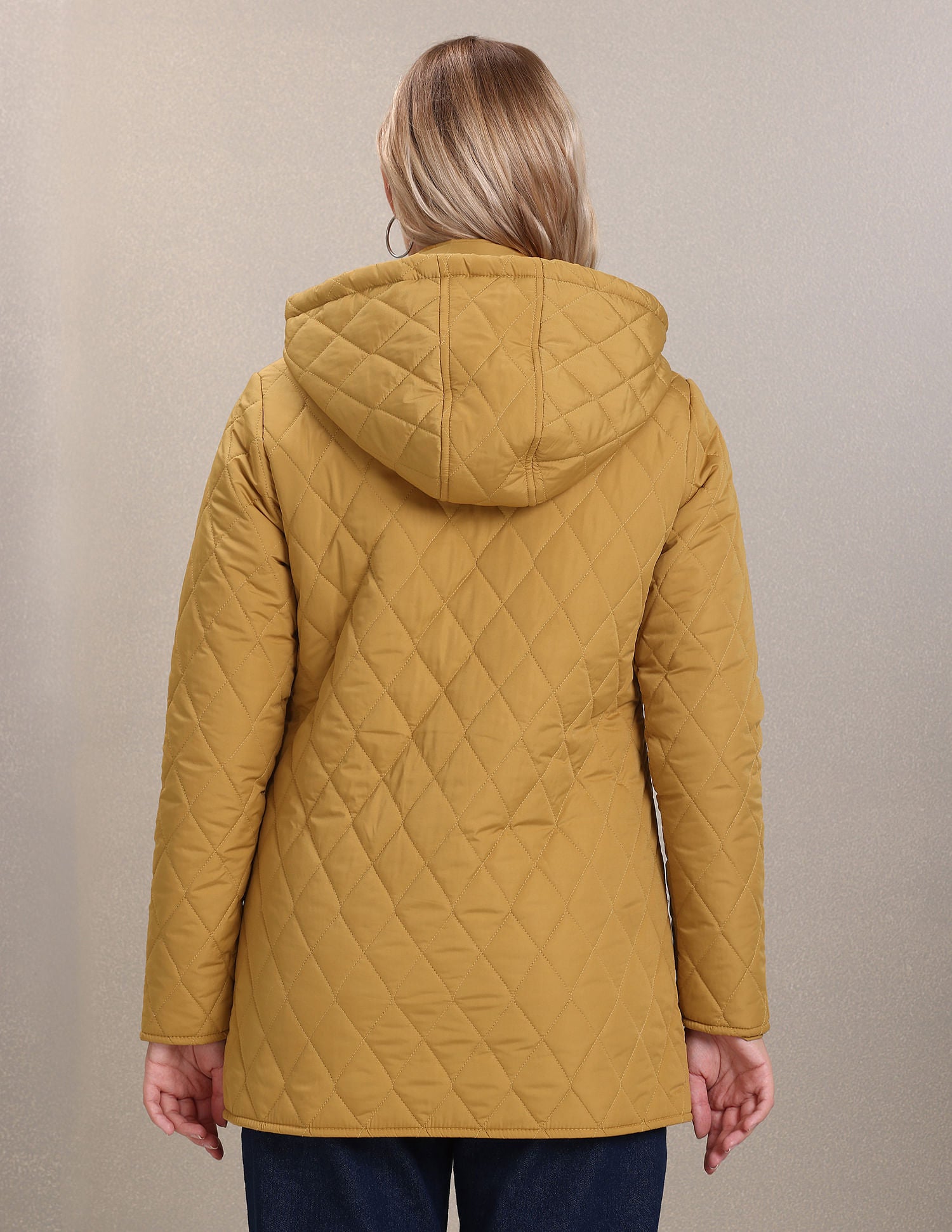 Solid High Neck Quilted Jacket Mustard - U.S. POLO ASSN. | Large