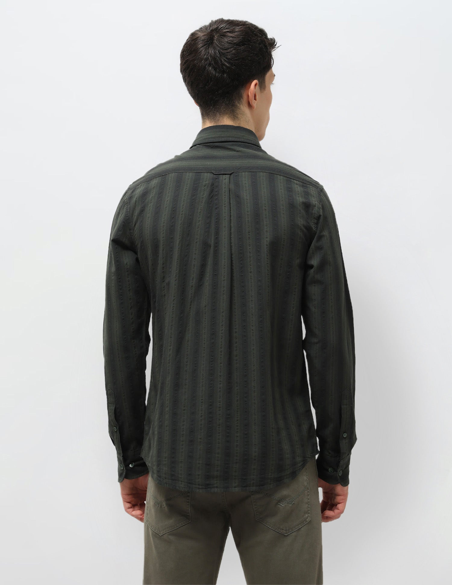 Vertical Striped Seersucker Shirt Olive - U.S. Polo Assn. India | Large