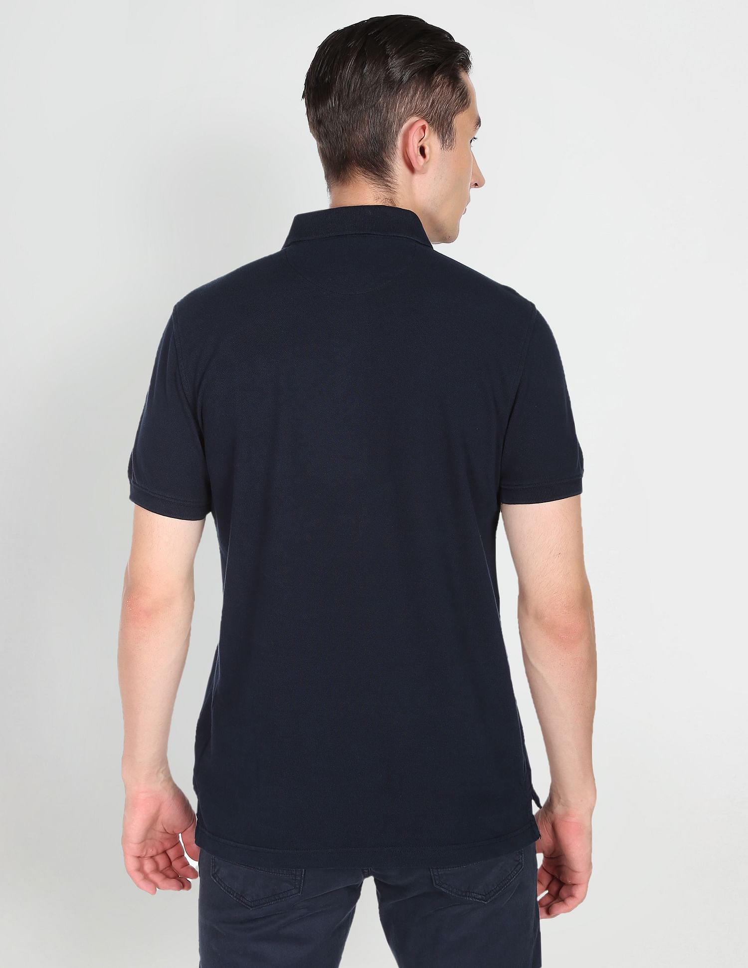 Ribbed Collar Pique Cotton Polo Shirt Navy - U.S. Polo Assn. India | Large