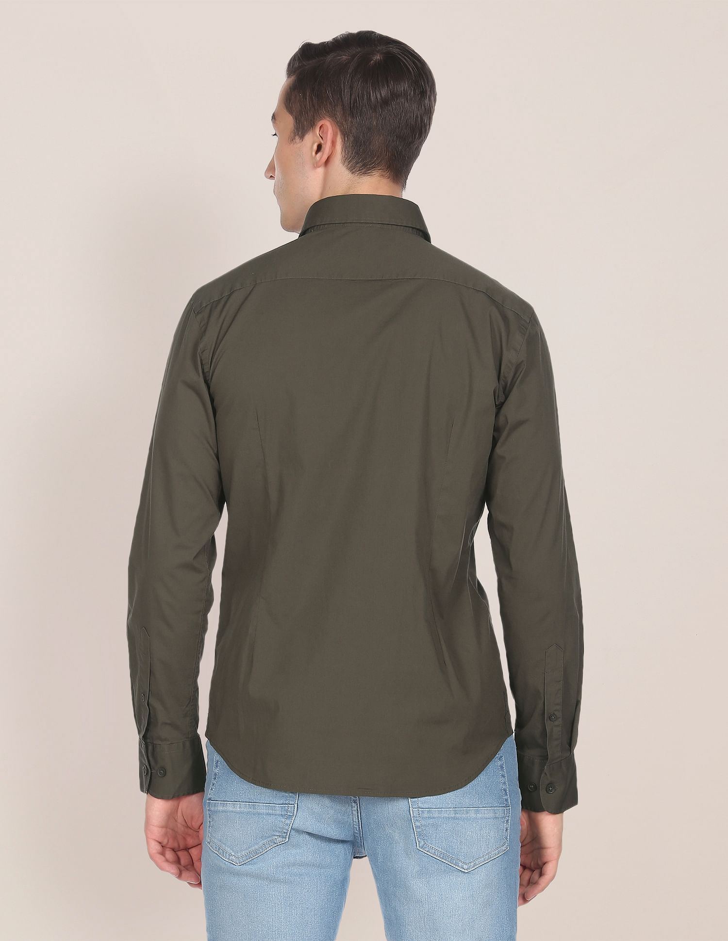 Solid Tailored Fit Casual Shirt Olive - U.S. POLO ASSN. | Large