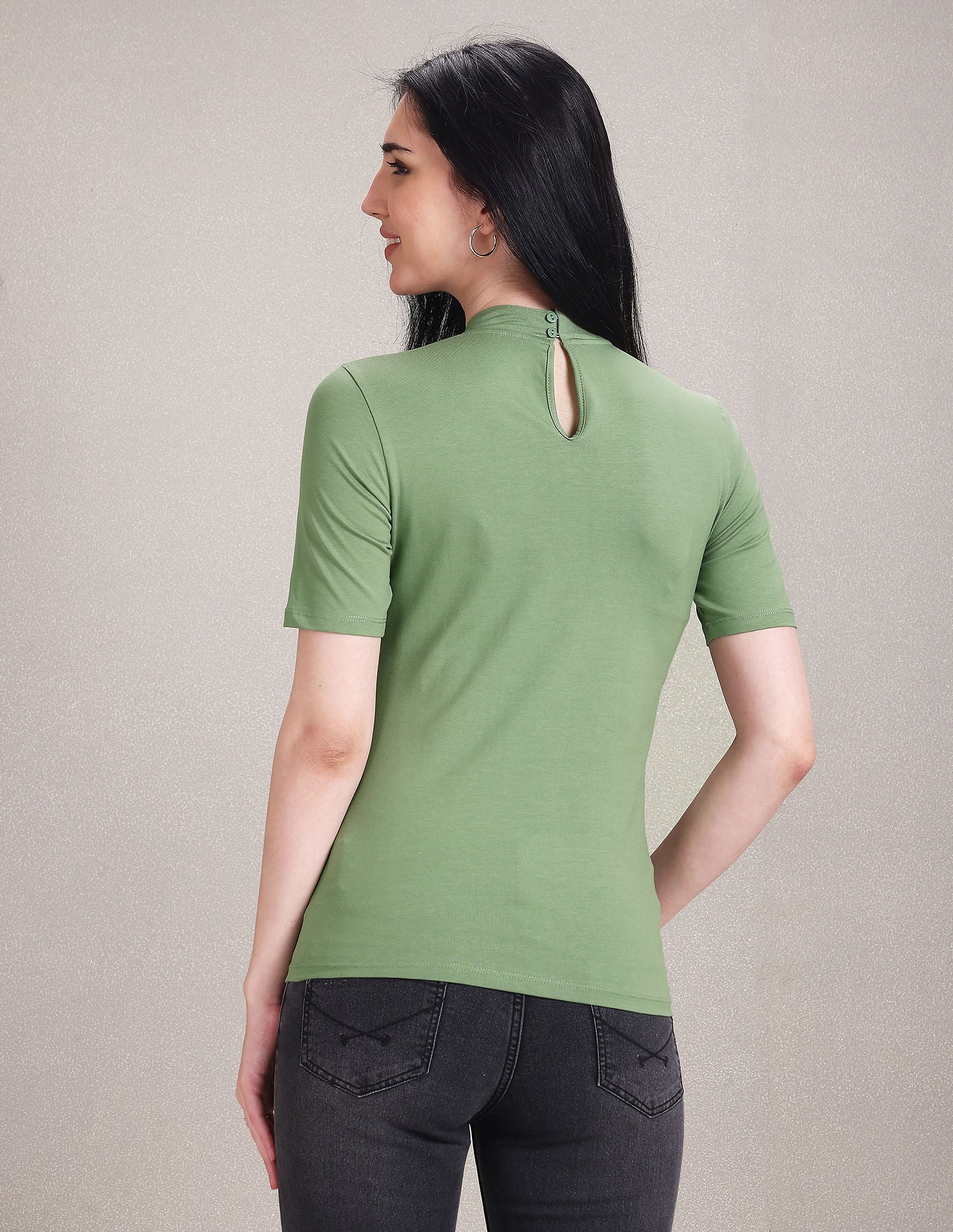 Mock Neck Solid T-Shirt Green - U.S. Polo Assn. India | Large