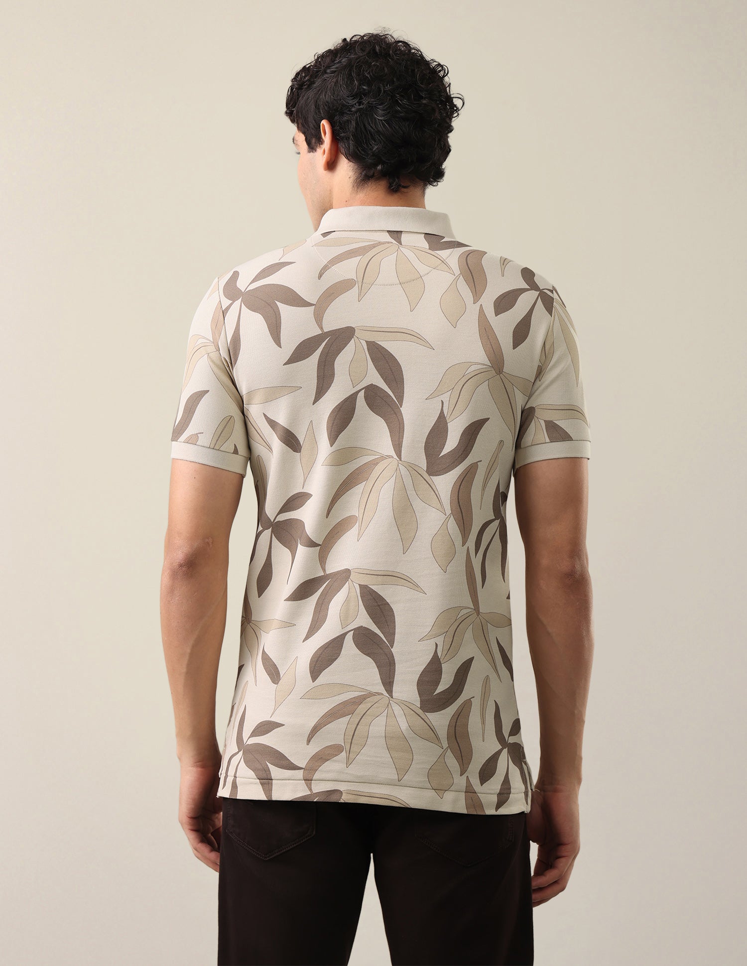 Tropical Printed Slim Fit Polo Shirt Beige - U.S. Polo Assn. India | Large