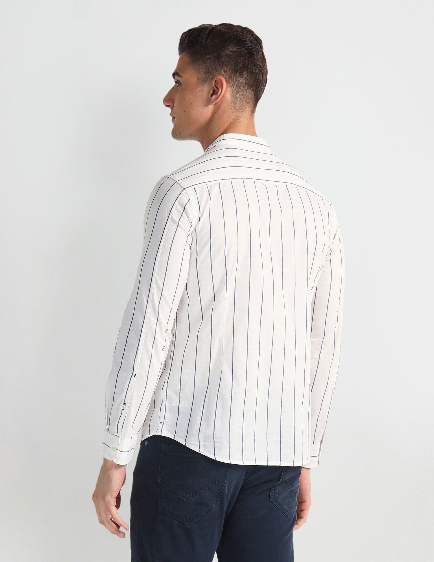 Mandarin Collar Striped Shirt White - U.S. Polo Assn. India | Large