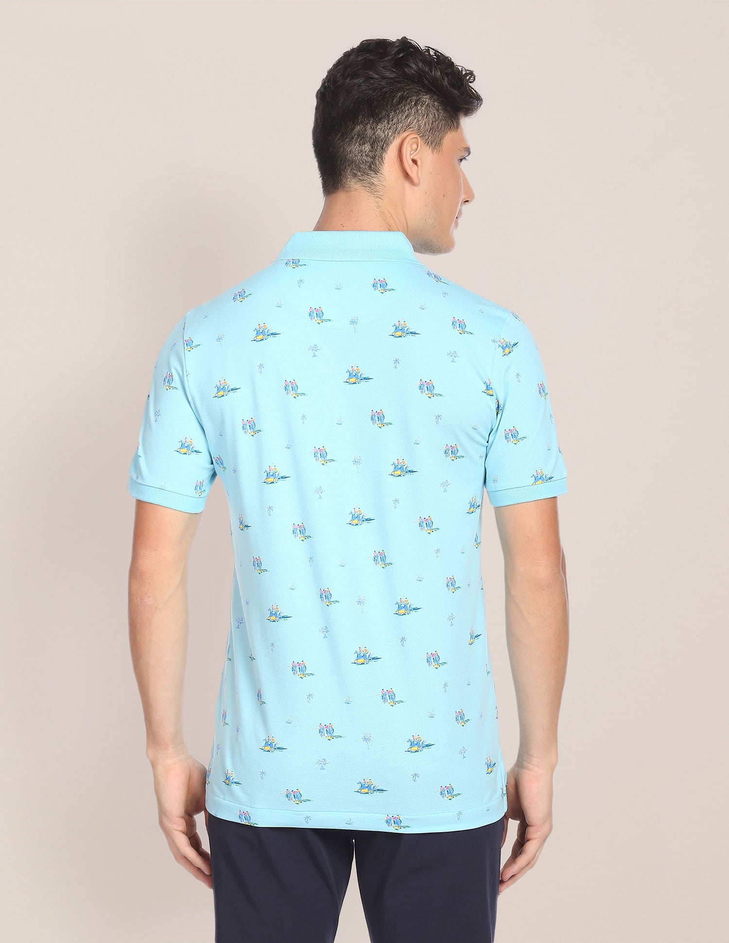 Brand Print Cotton Polo Shirt Aqua - U.S. POLO ASSN. | Large