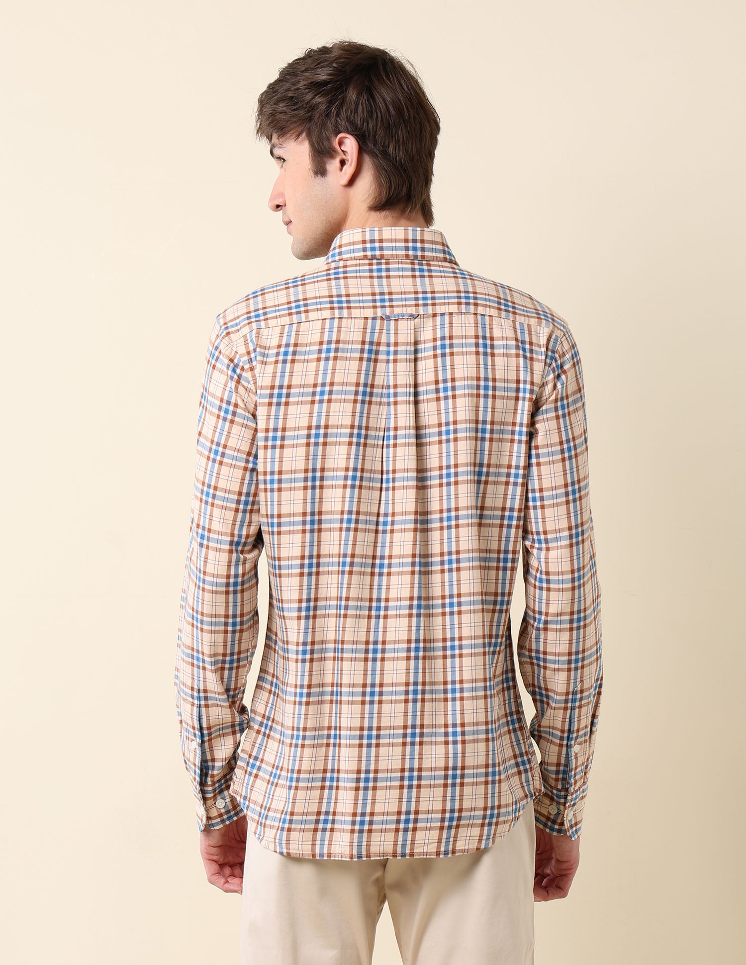 Tartan Checked Pure Cotton Shirt Light Orange - U.S. Polo Assn. India | Large