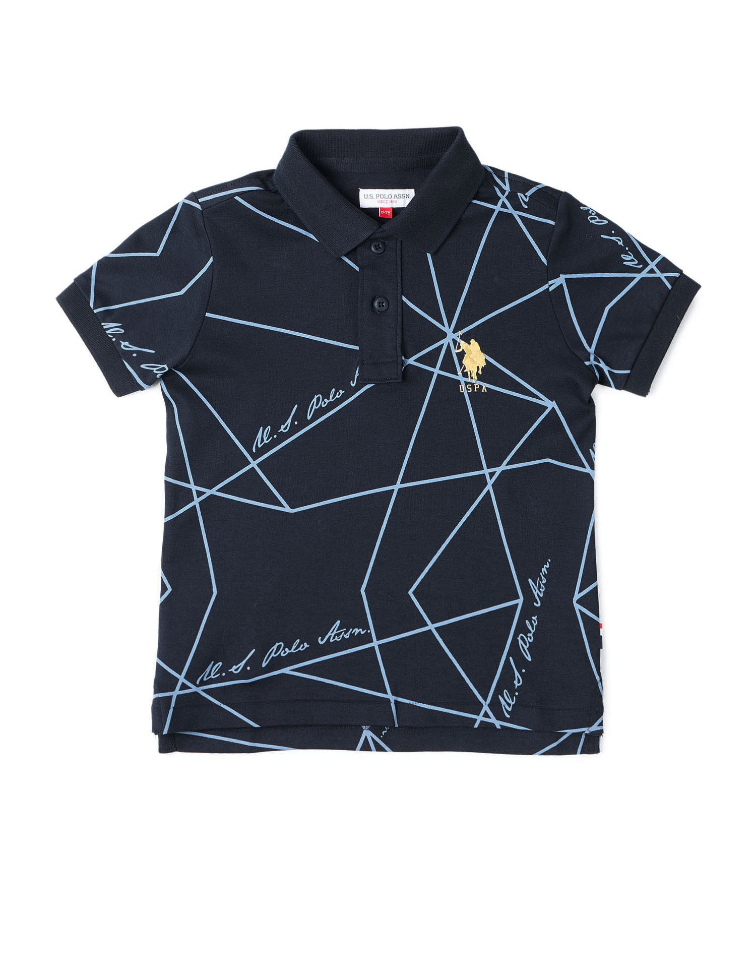 Boys Geometric Printed Regular Fit Polo Shirt Navy - U.S. POLO ASSN. | Large