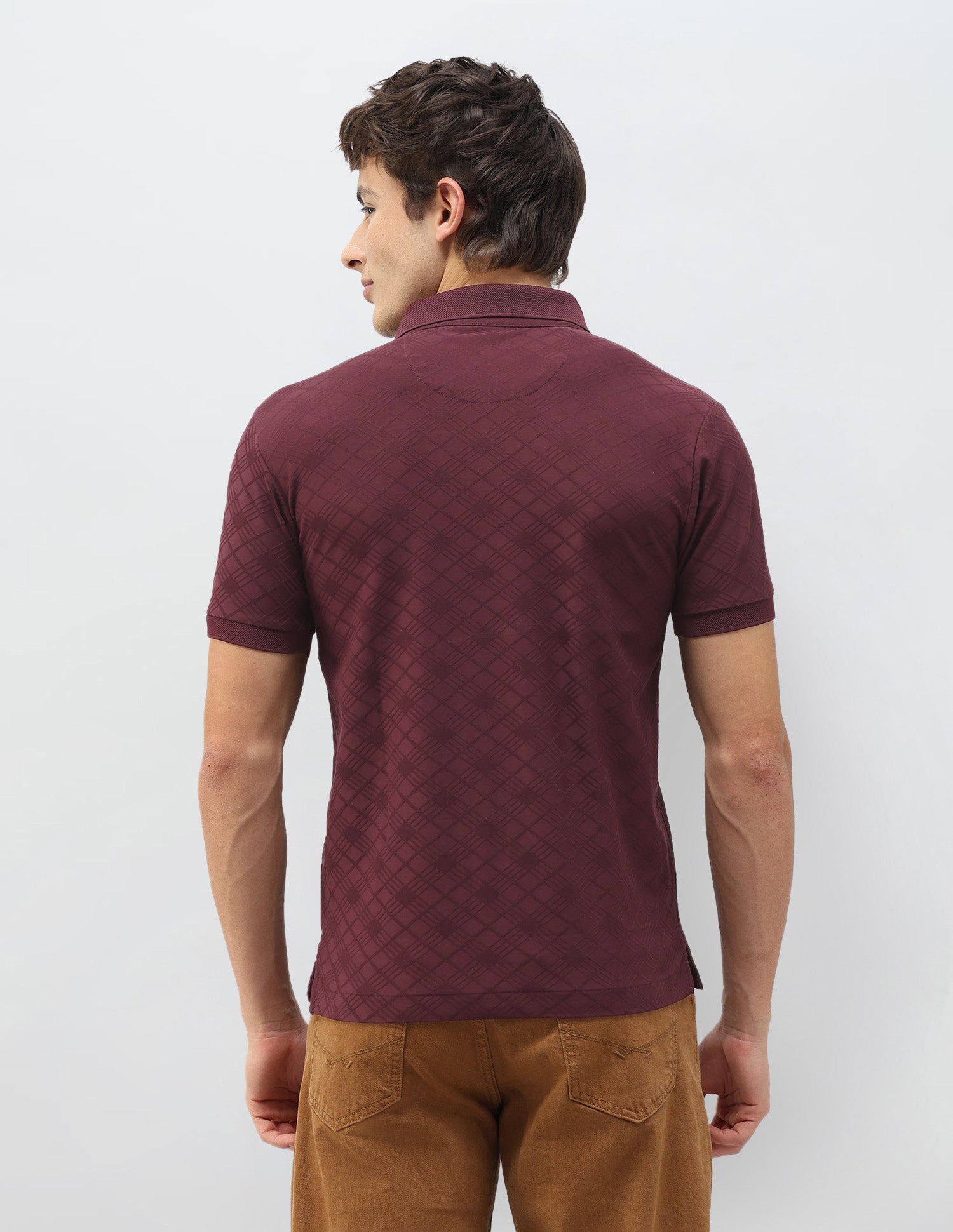 Geometric Patterned Knit Slim Fit Polo Shirt Wine - U.S. Polo Assn. India | Large