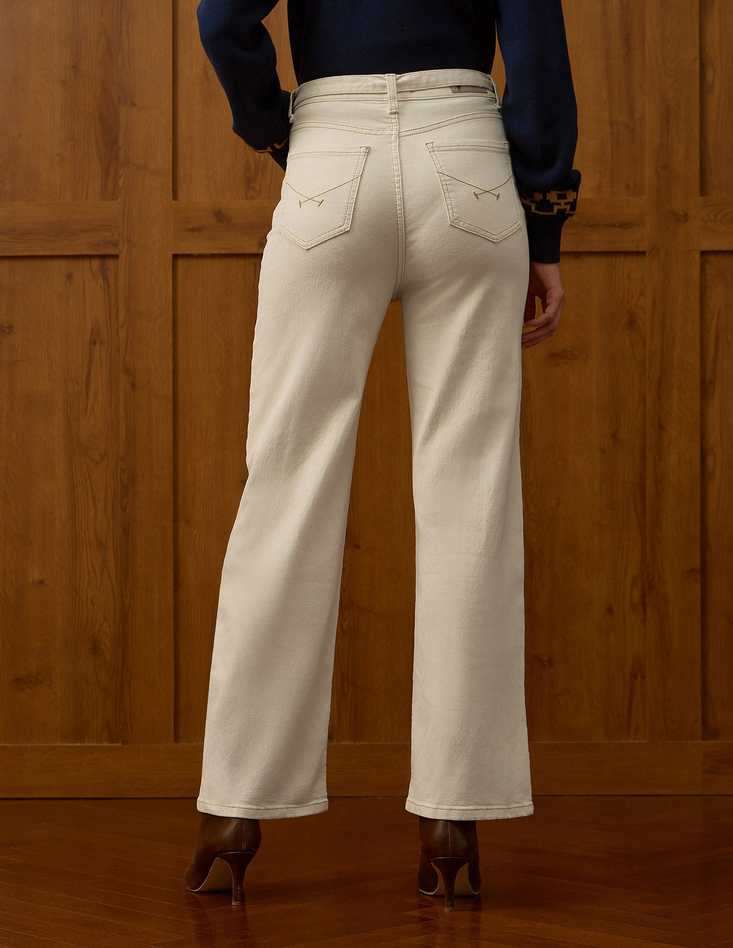 High Rise Wide Leg Jeans Ecru - U.S. POLO ASSN. | Large