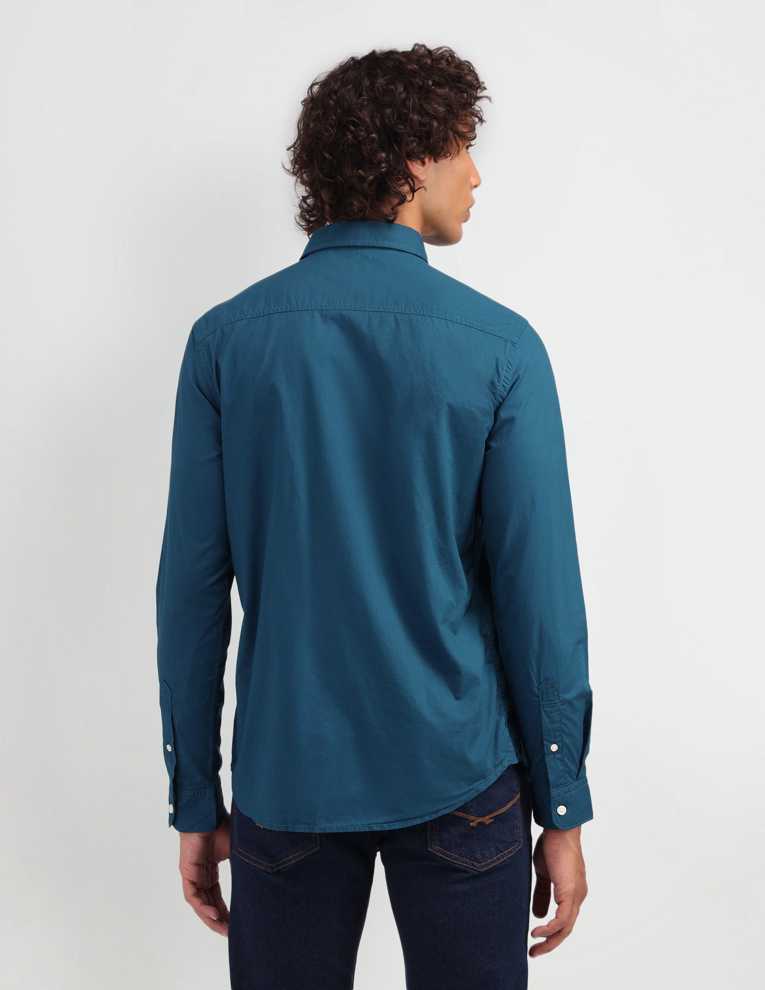 Solid Pattern Twill Shirt Teal - U.S. Polo Assn. India | Large