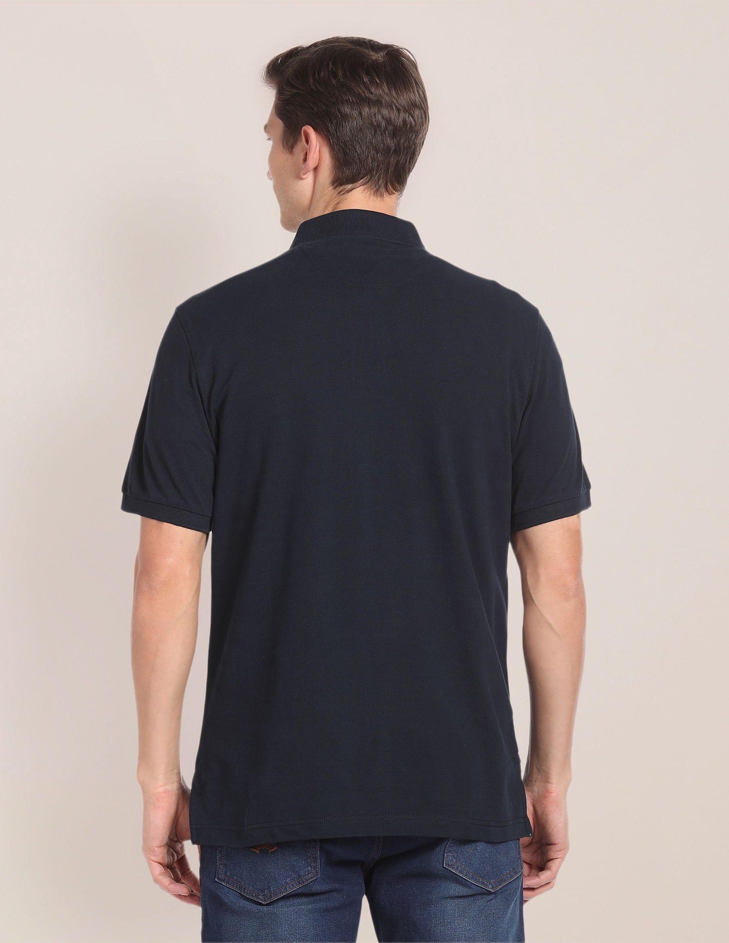 Men Navy Blue Pique Solid Polo Shirt Navy - U.S. Polo Assn. India | Large
