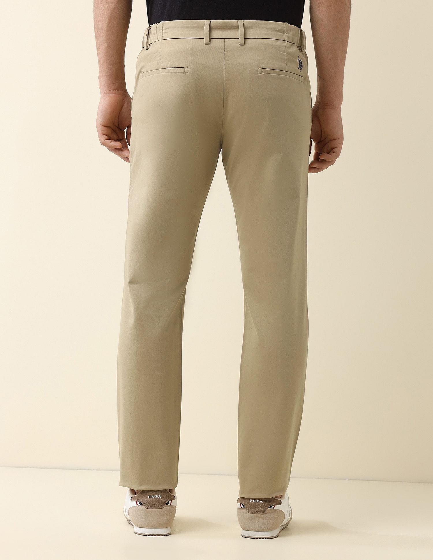 Slim Fit Solid Chinos Khaki - U.S. Polo Assn. India | Large