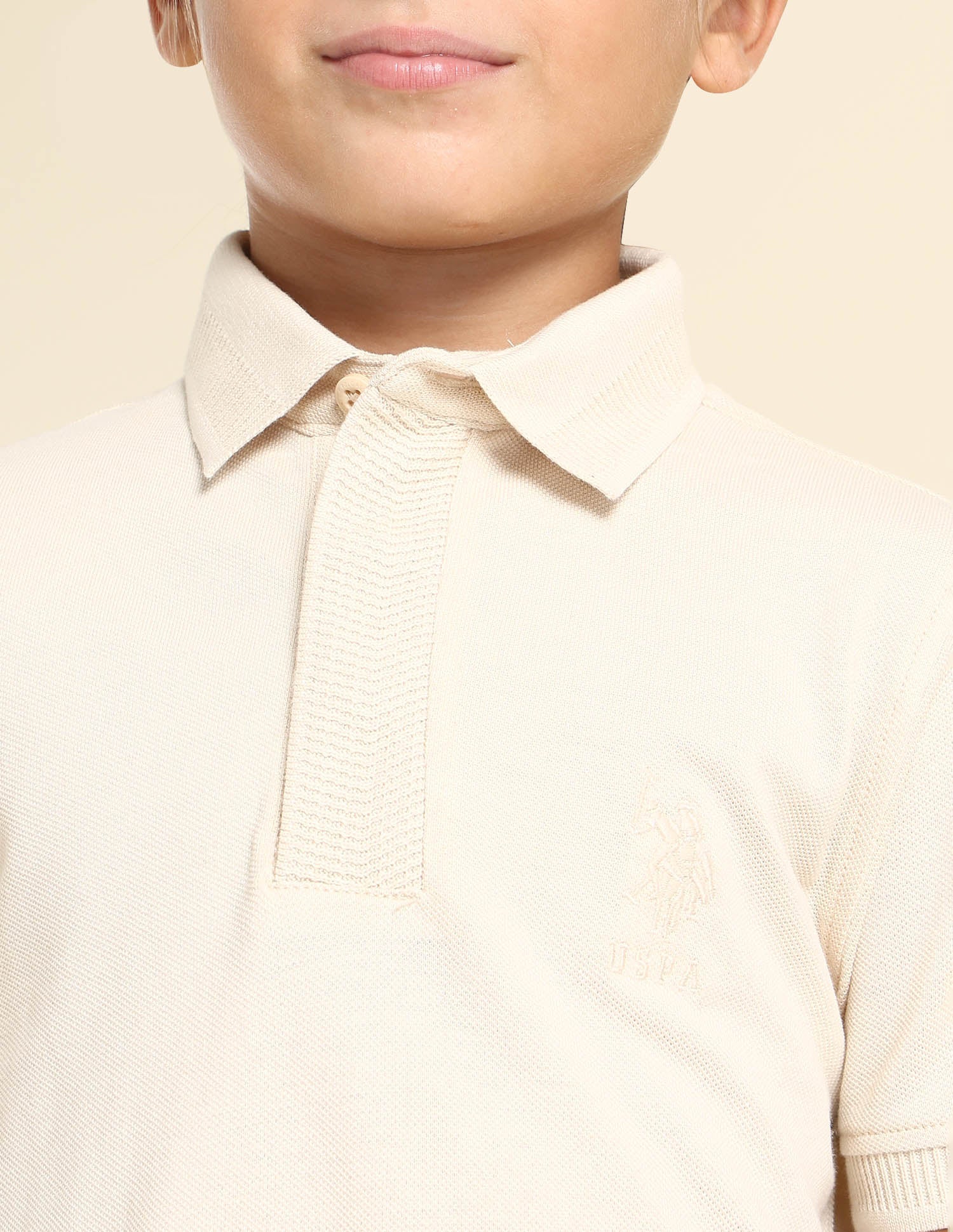 Boys Regular Fit Solid Polo Shirt Beige - U.S. POLO ASSN. | Large