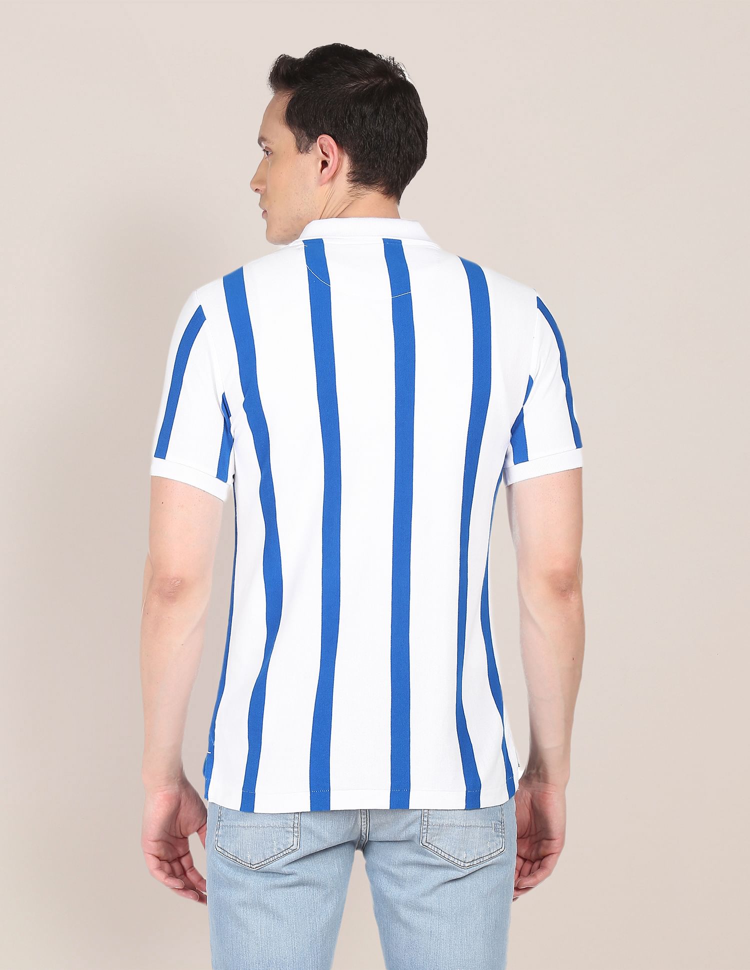 Cotton Vertical Stripe Polo Shirt White and Blue - U.S. Polo Assn. India | Large