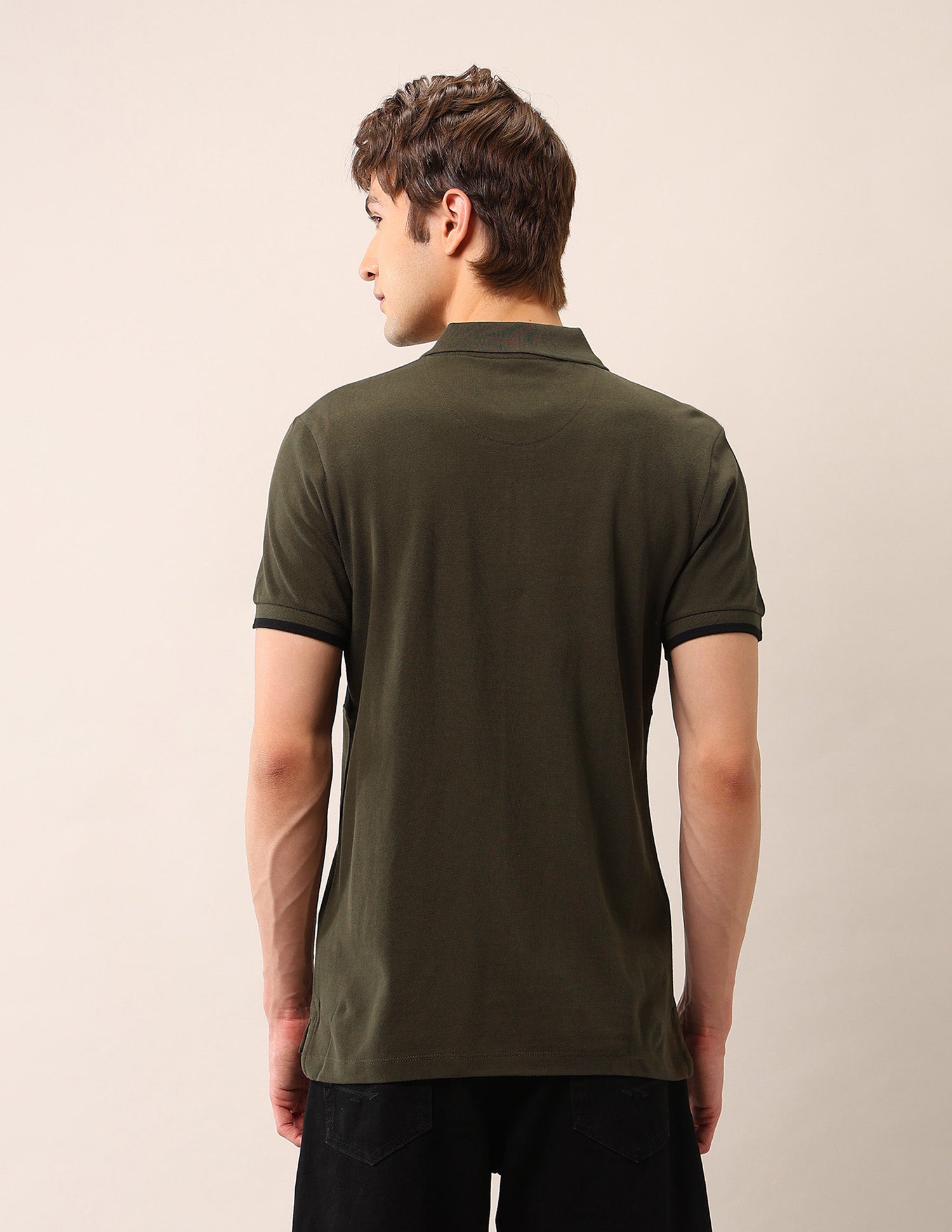 Brand Printed Pure Cotton Polo Shirt Olive - U.S. Polo Assn. India | Large
