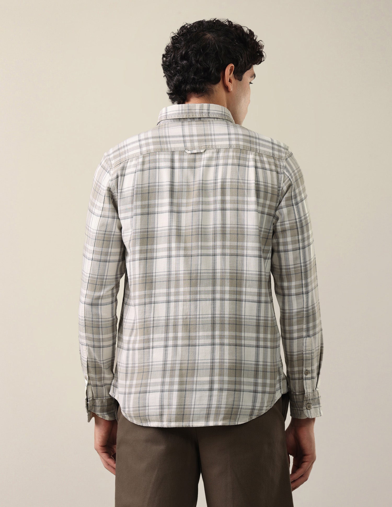Twill Windowpane Checked Shirt Light Olive - U.S. Polo Assn. India | Large