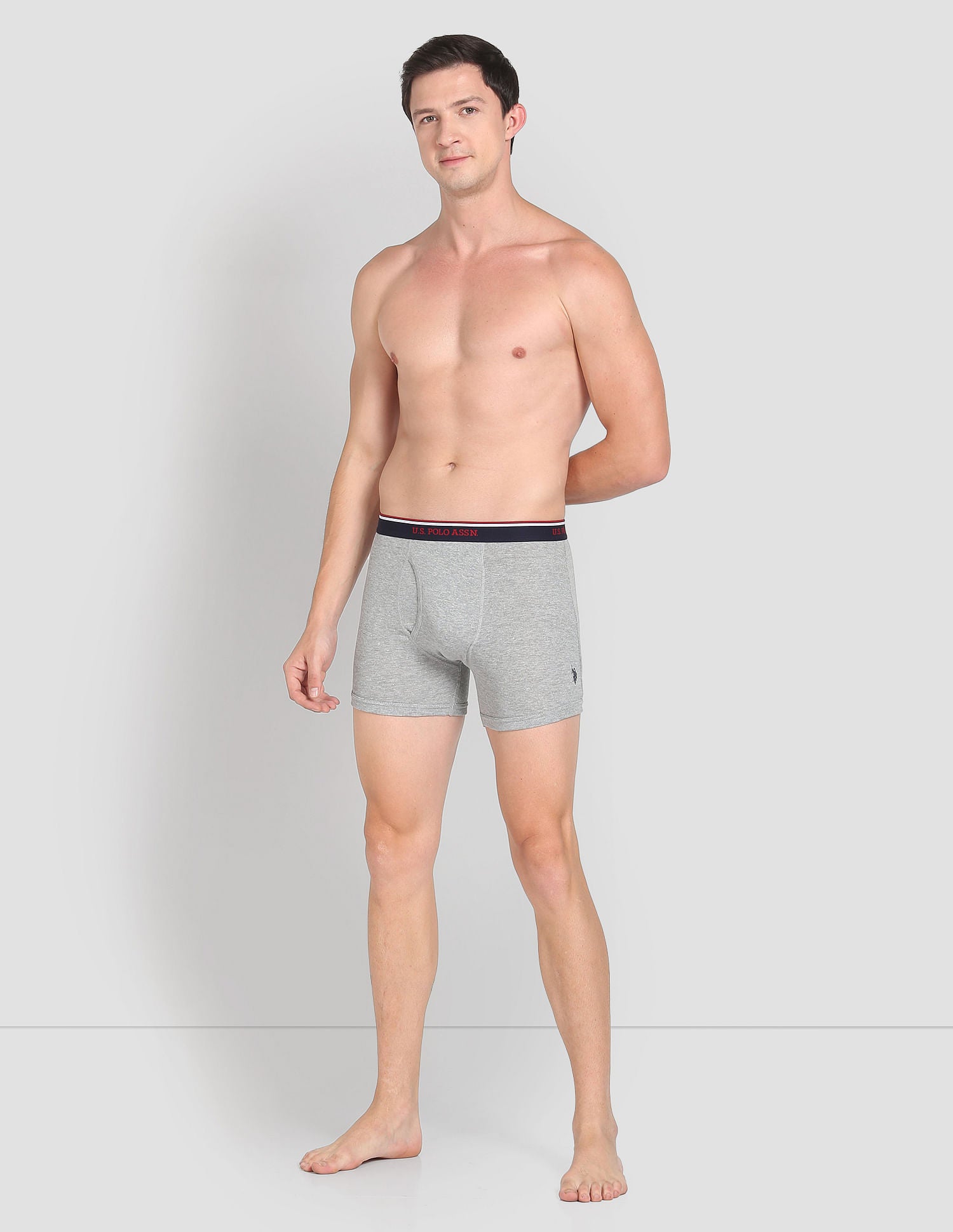 Mid Rise Solid 1667 Trunks - Pack Of 3 Black, Grey Melange and Navy - U.S. POLO ASSN. | Large