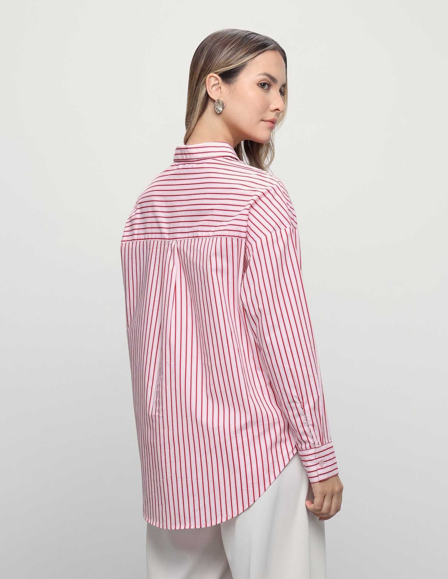 Vertical Striped Oversized Fit Shirt Light Pink - U.S. Polo Assn. India | Large