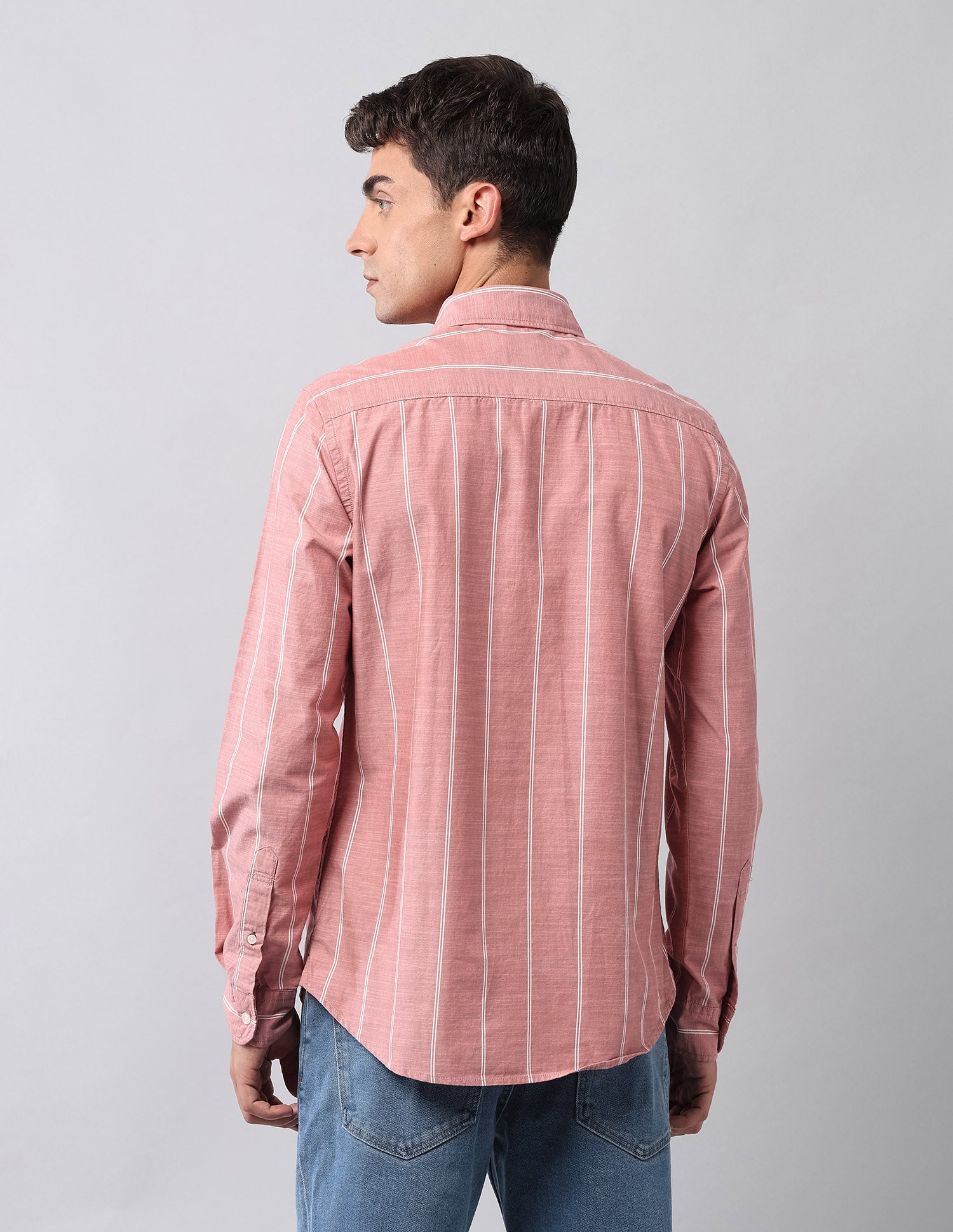 Pure Cotton Vertical Striped Shirt Peach - U.S. Polo Assn. India | Large