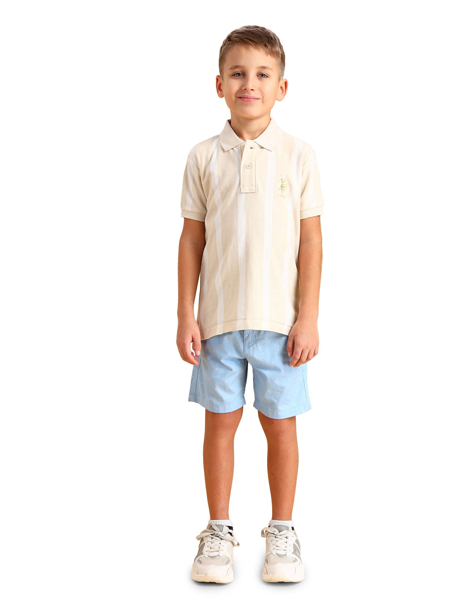 Boys Striped Polo Shirt White and Grey - U.S. Polo Assn. India | Large