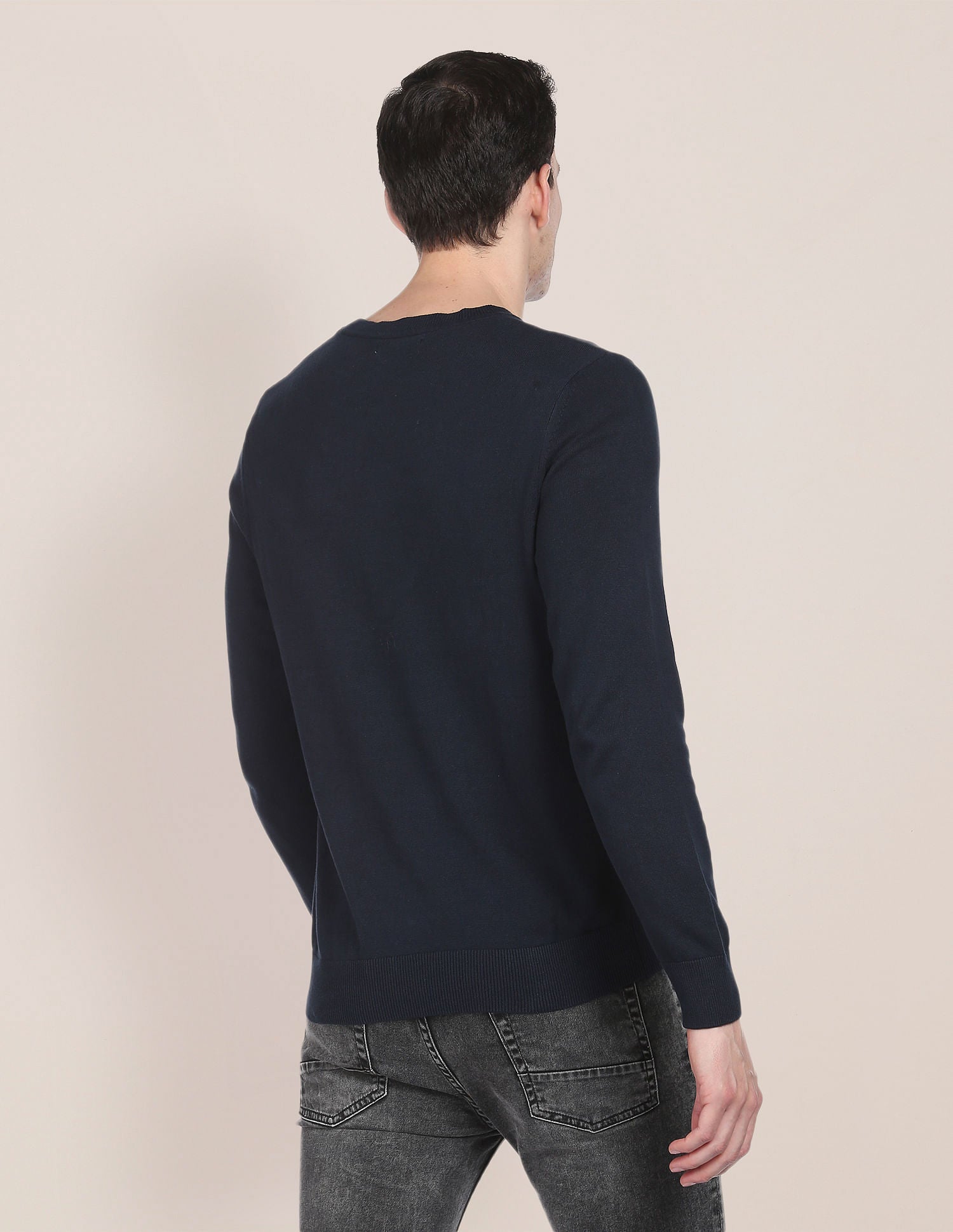 Crew Neck Patterned Knit Sweater Navy - U.S. POLO ASSN. | Large