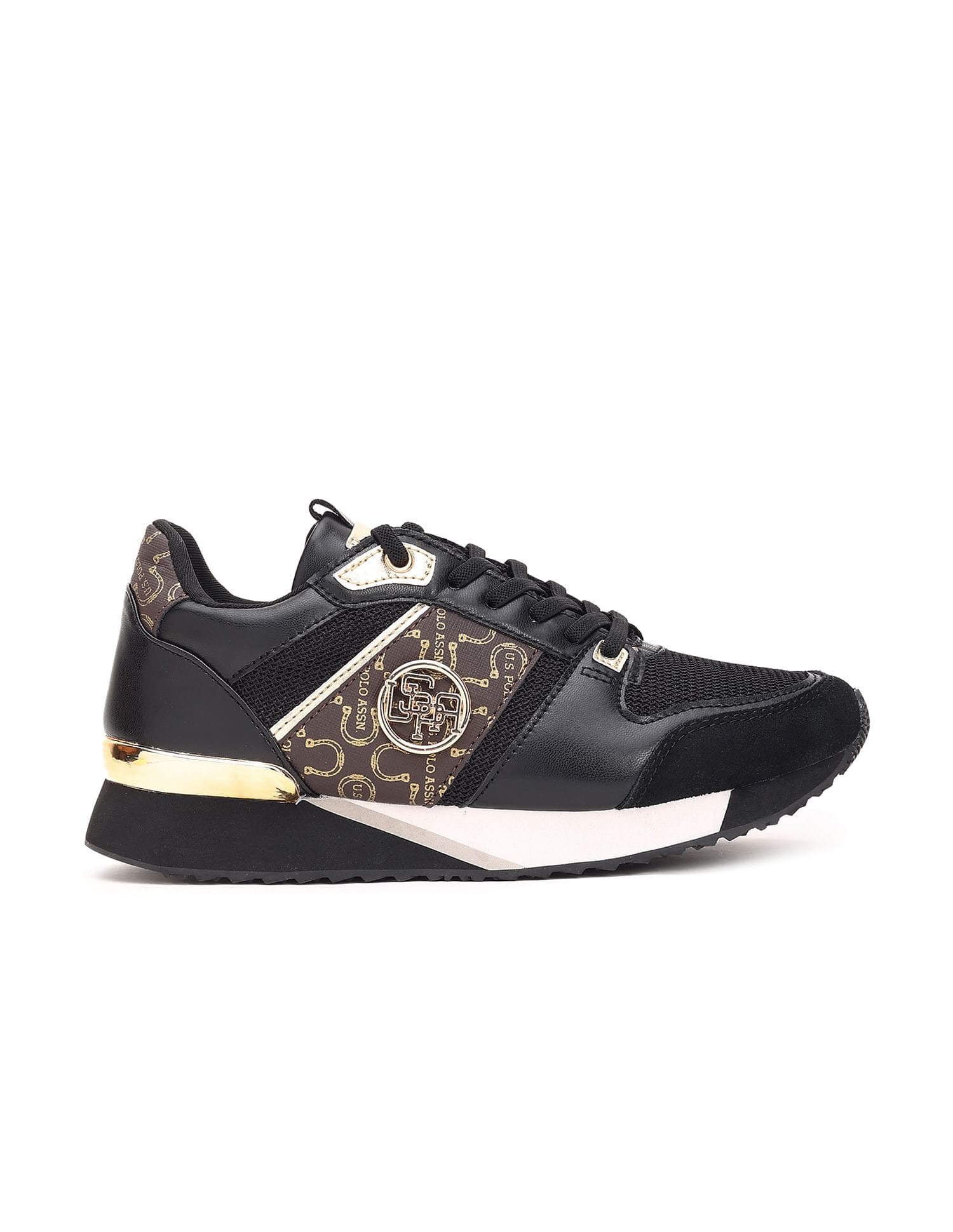 Stella Black Monogram Print Sneakers Shoes Black - U.S. Polo Assn. India | Large