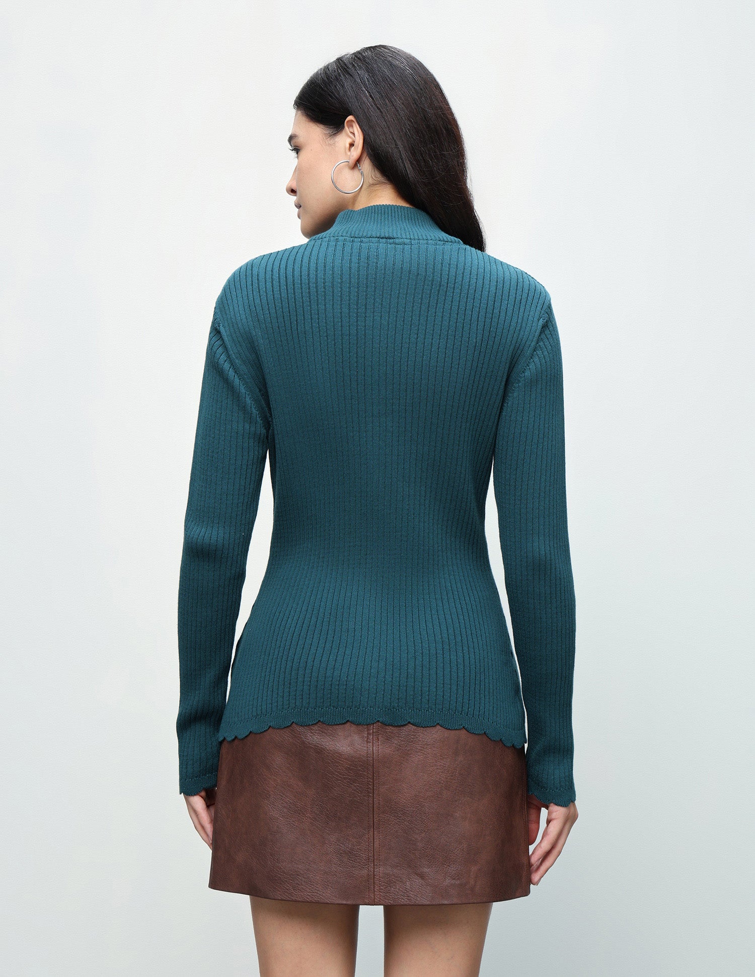 Patterned Knit Regular Fit Zipper Sweater Teal - U.S. Polo Assn. India | Large