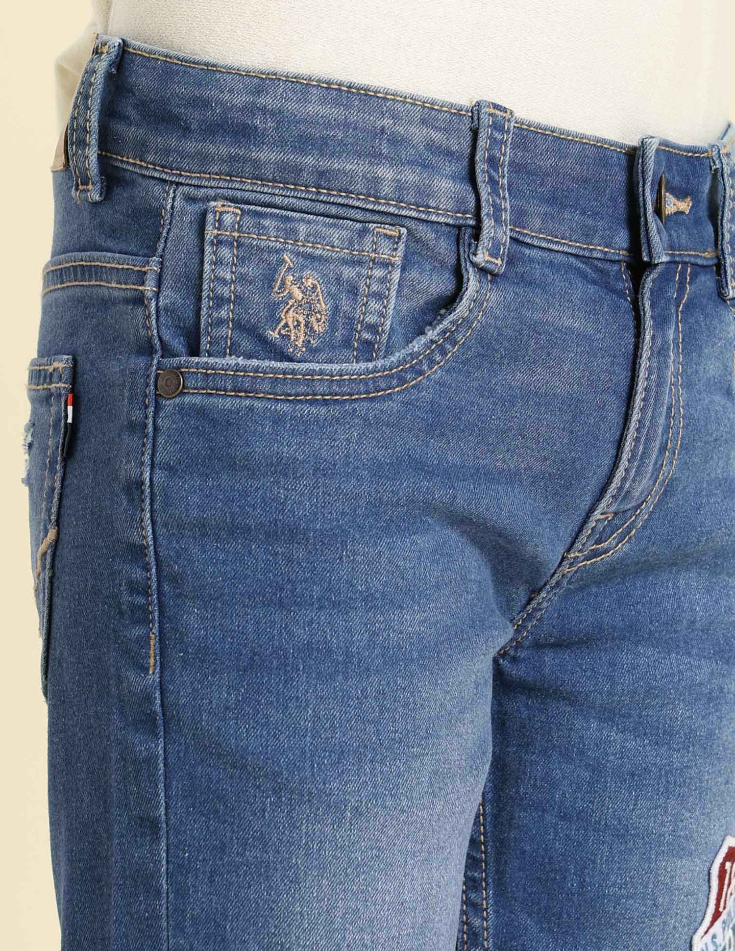 Boys Relaxed Fit Lightly Distressed Jeans Light Blue - U.S. POLO ASSN. | Large