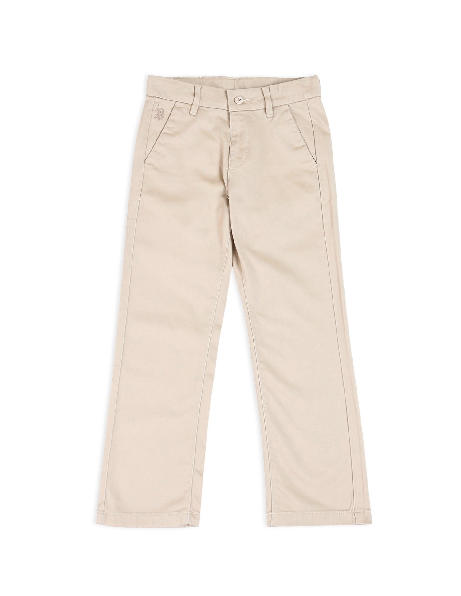 Boys Solid Mid Rise Trousers Beige - U.S. Polo Assn. India | Large