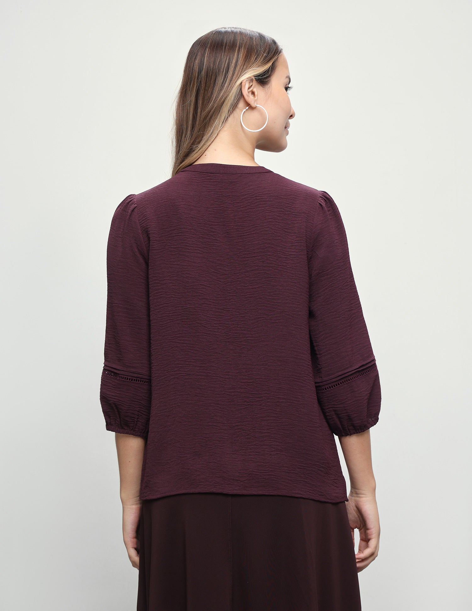 Band Collar Puff Sleeve Top Maroon - U.S. Polo Assn. India | Large