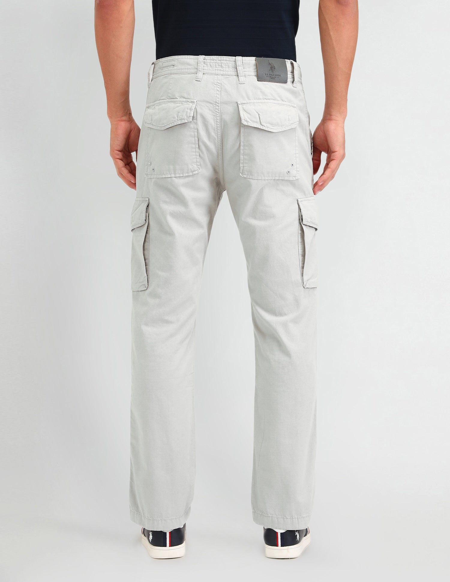 Straight Fit Textured Trousers Light Grey - U.S. Polo Assn. India | Large