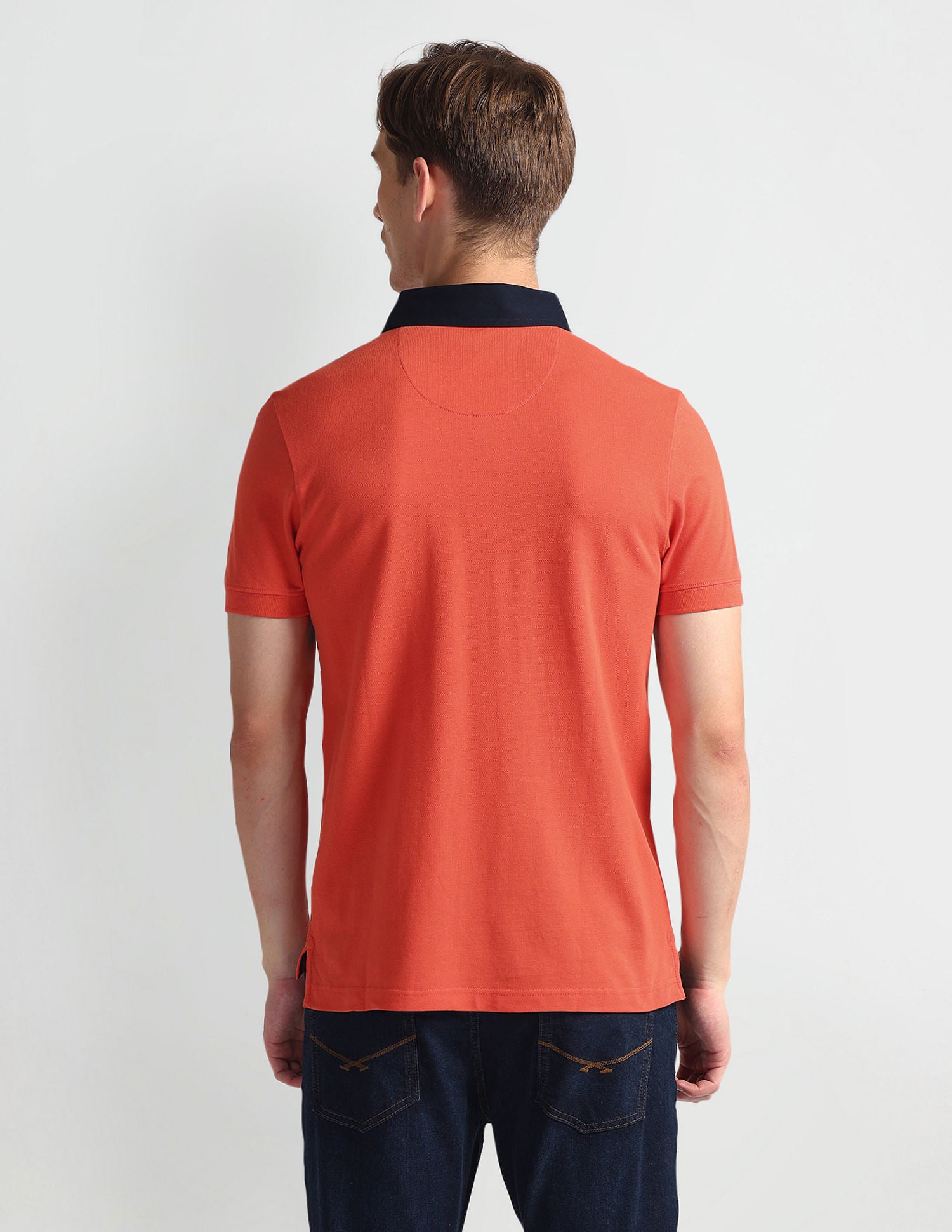 Ribbed Collar Stripe Polo Shirt Coral - U.S. Polo Assn. India | Large
