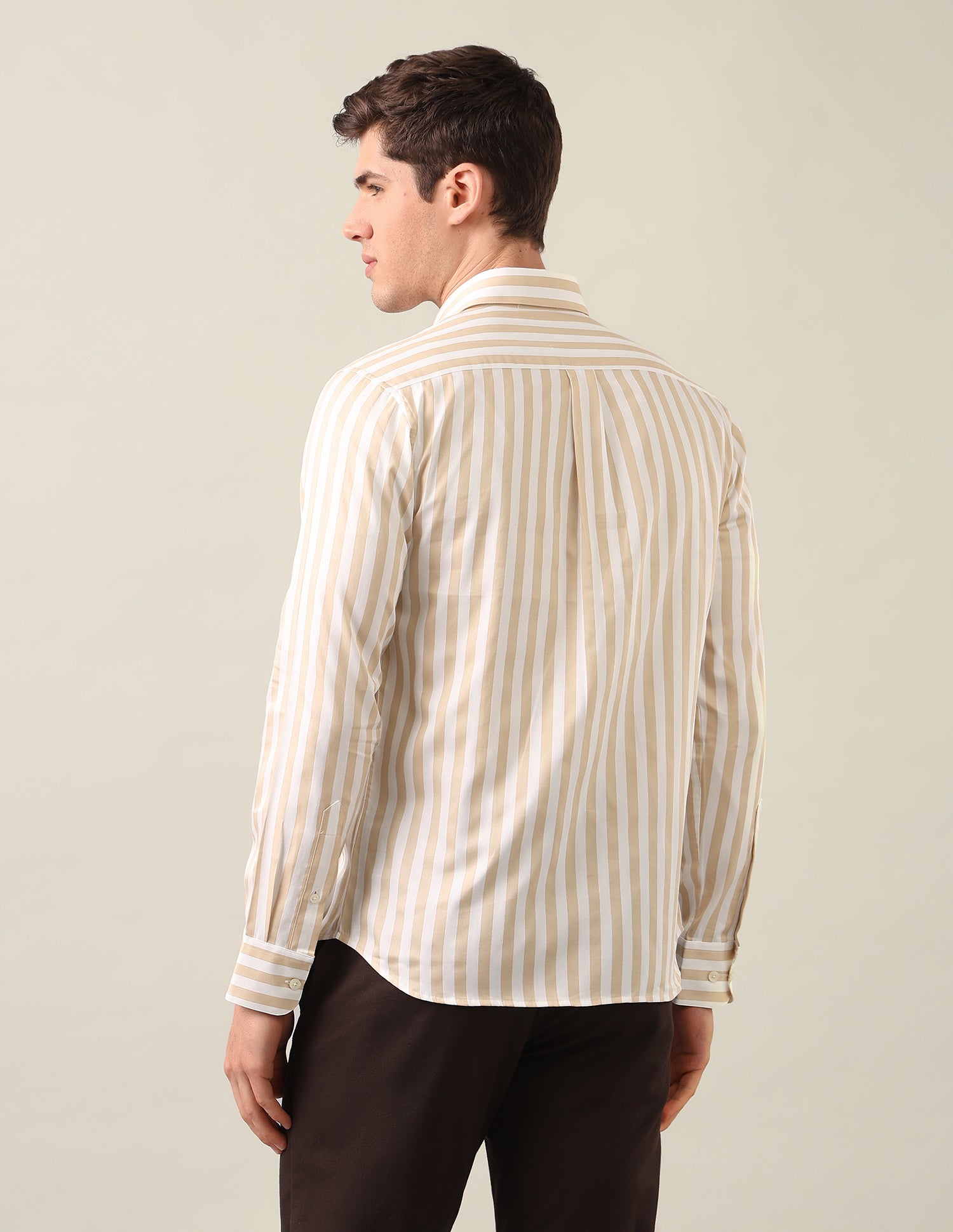Vertical Striped Satin Shirt Beige - U.S. Polo Assn. India | Large