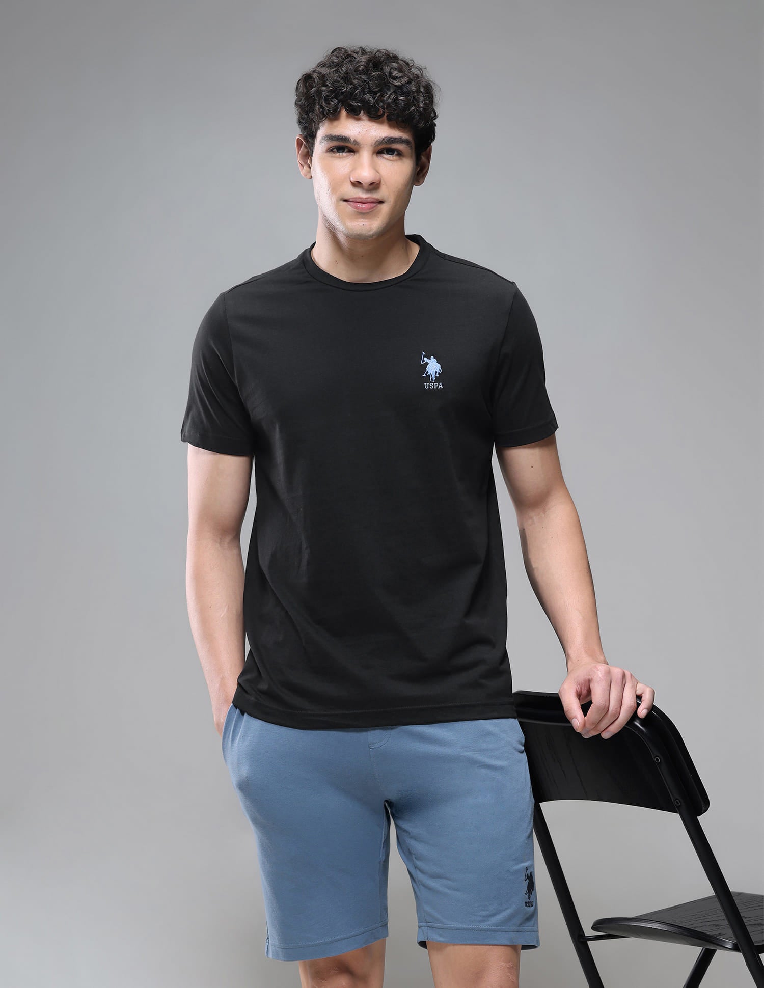 Tonal Logo Cotton 1633 Lounge T-Shirt - Pack Of 2 Blue and Black - U.S. Polo Assn. India | Large