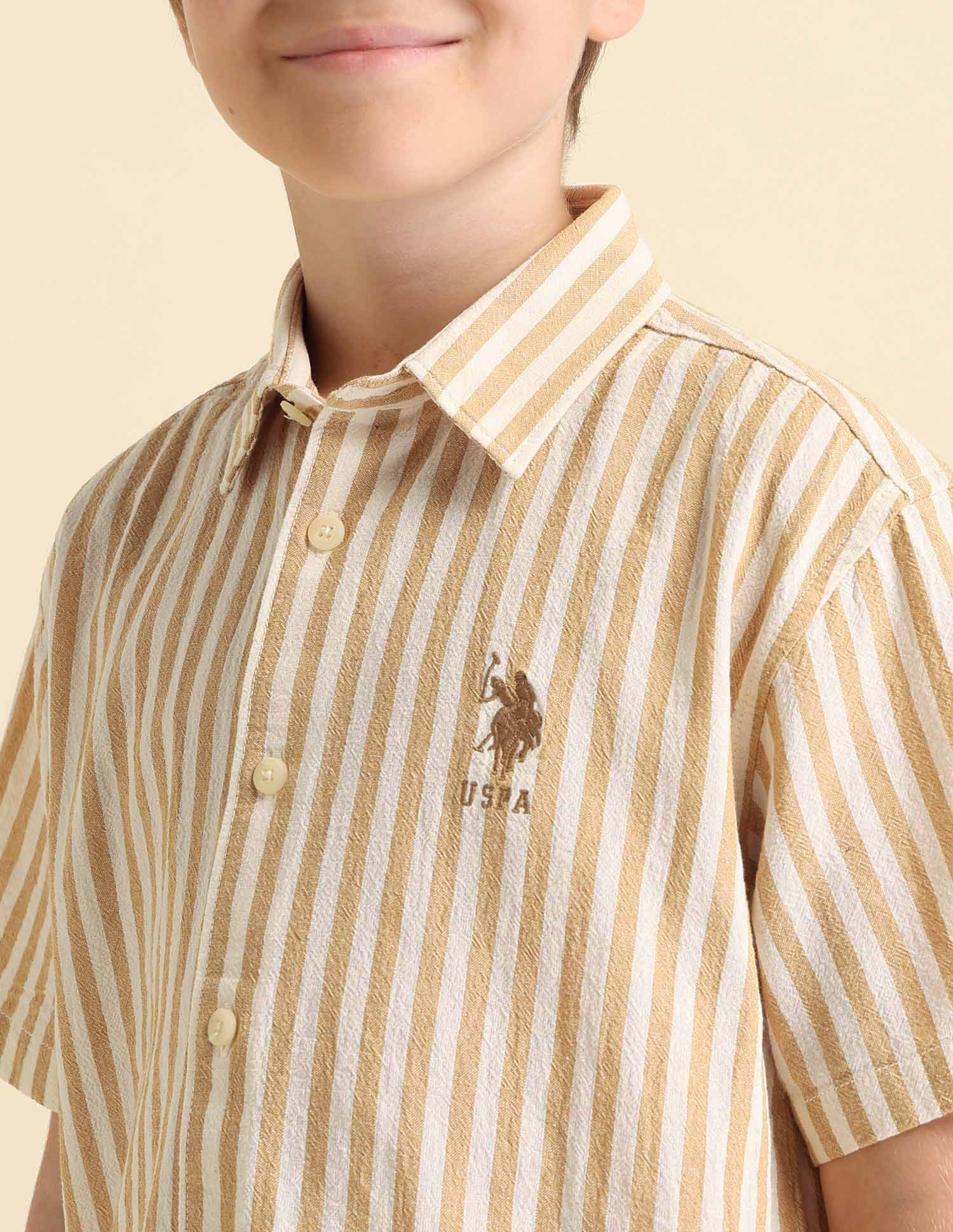 Boys Vertical Striped Boxy Fit Shirt Mustard - U.S. POLO ASSN. | Large
