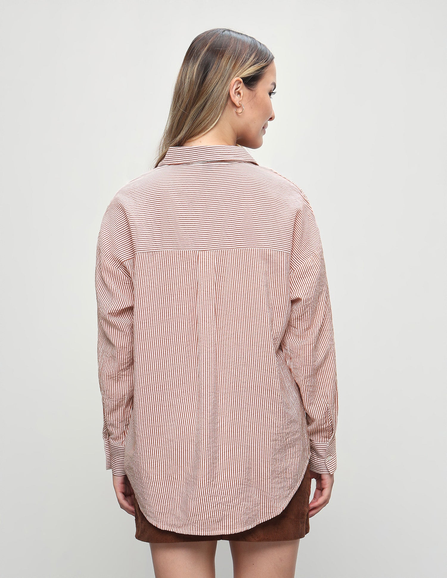 Vertical Striped Oversized Fit Shirt Light Brown - U.S. Polo Assn. India | Large
