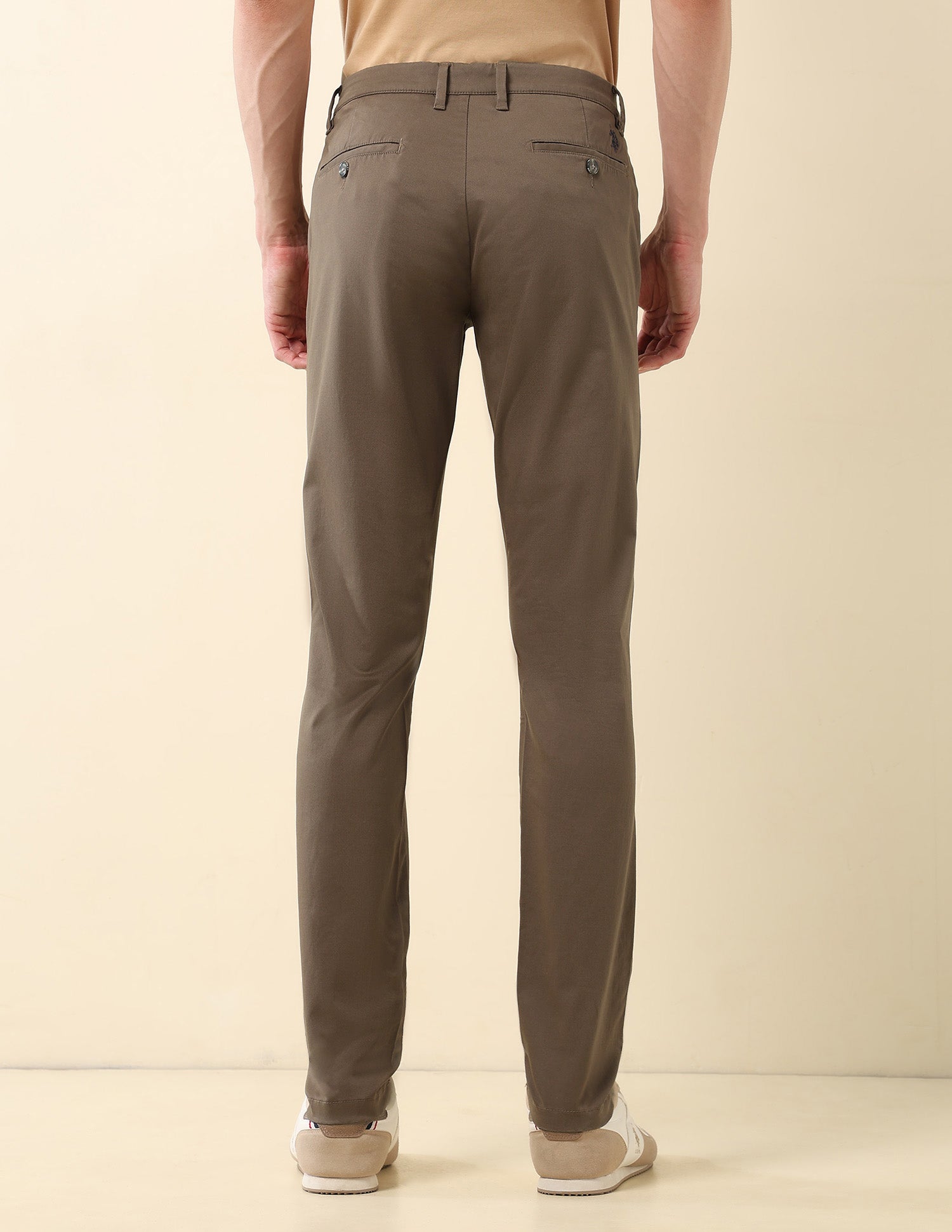 Textured Austin Slim Fit Trousers Brown - U.S. Polo Assn. India | Large